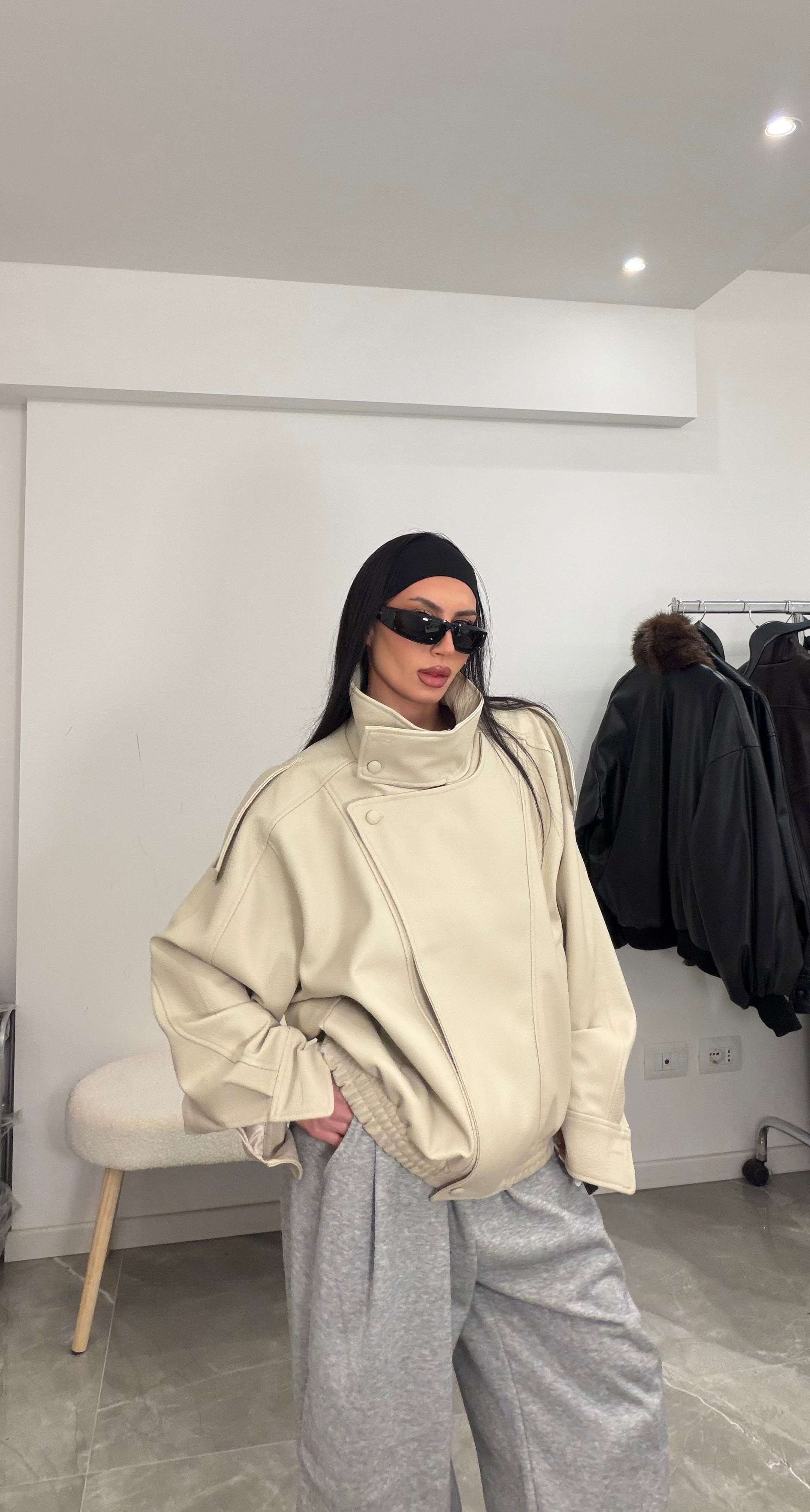 Jacket leather cream