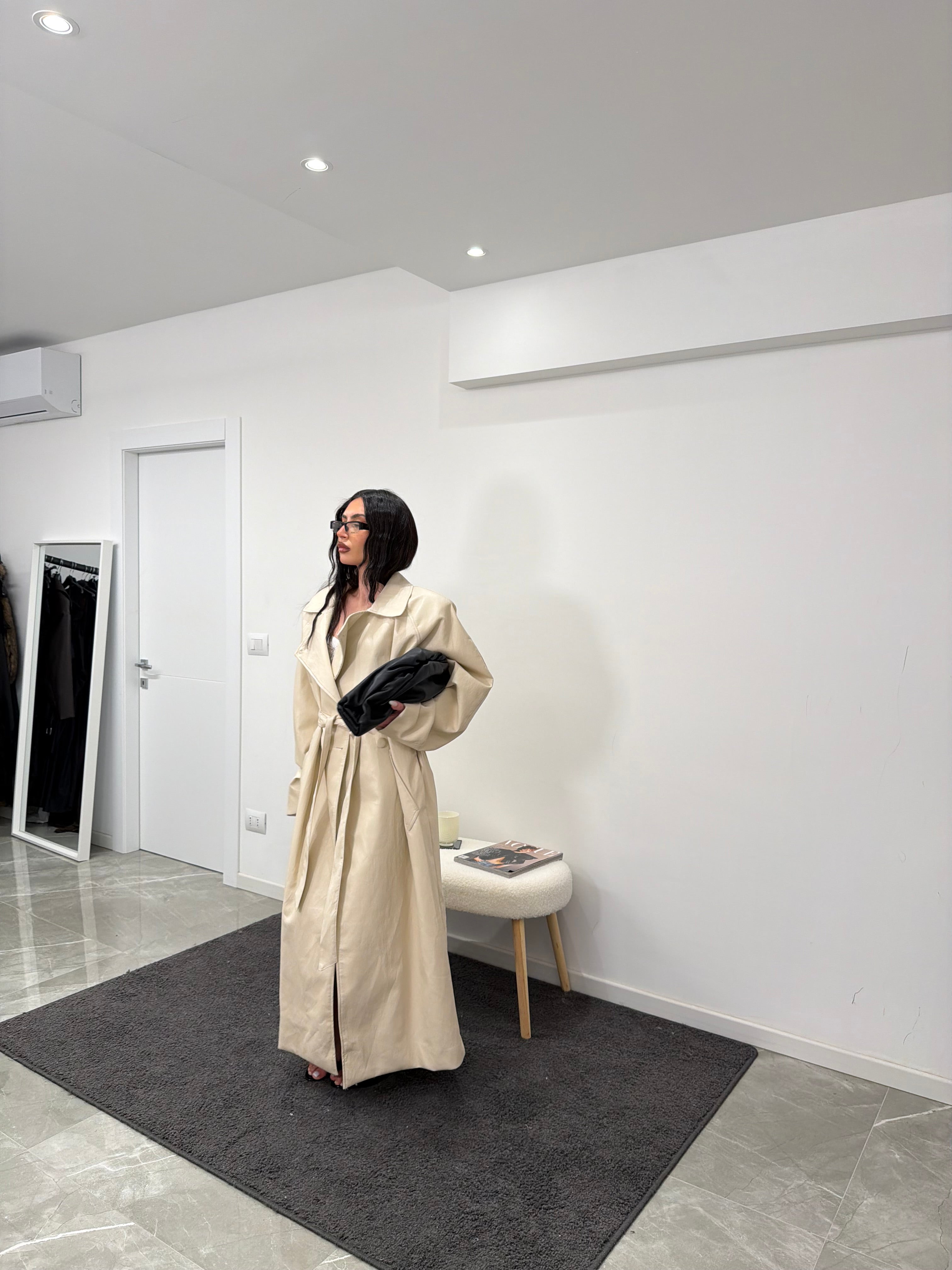 maxi coat leather creamy