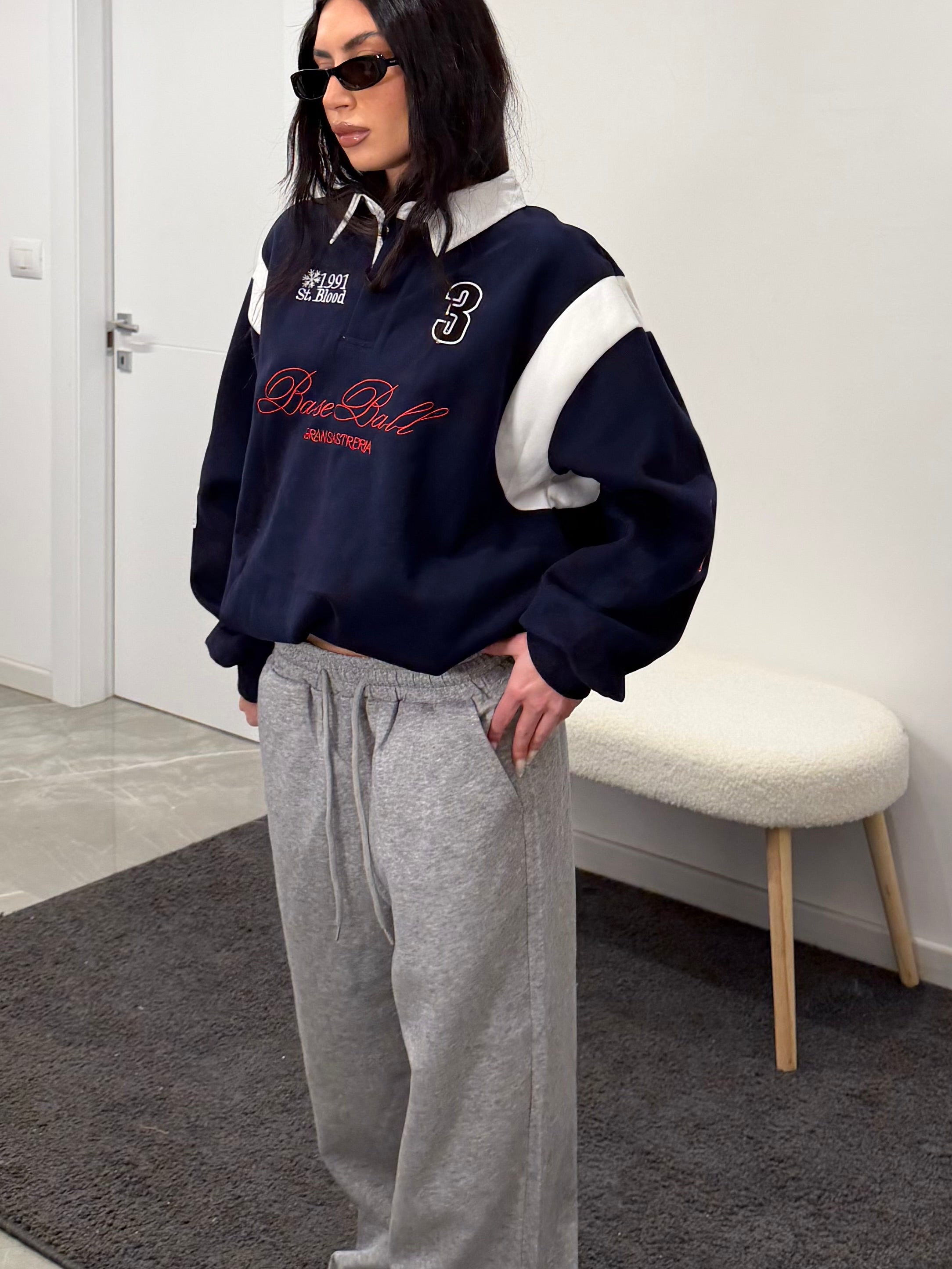 Cropped Rugby Sweatshirt blue