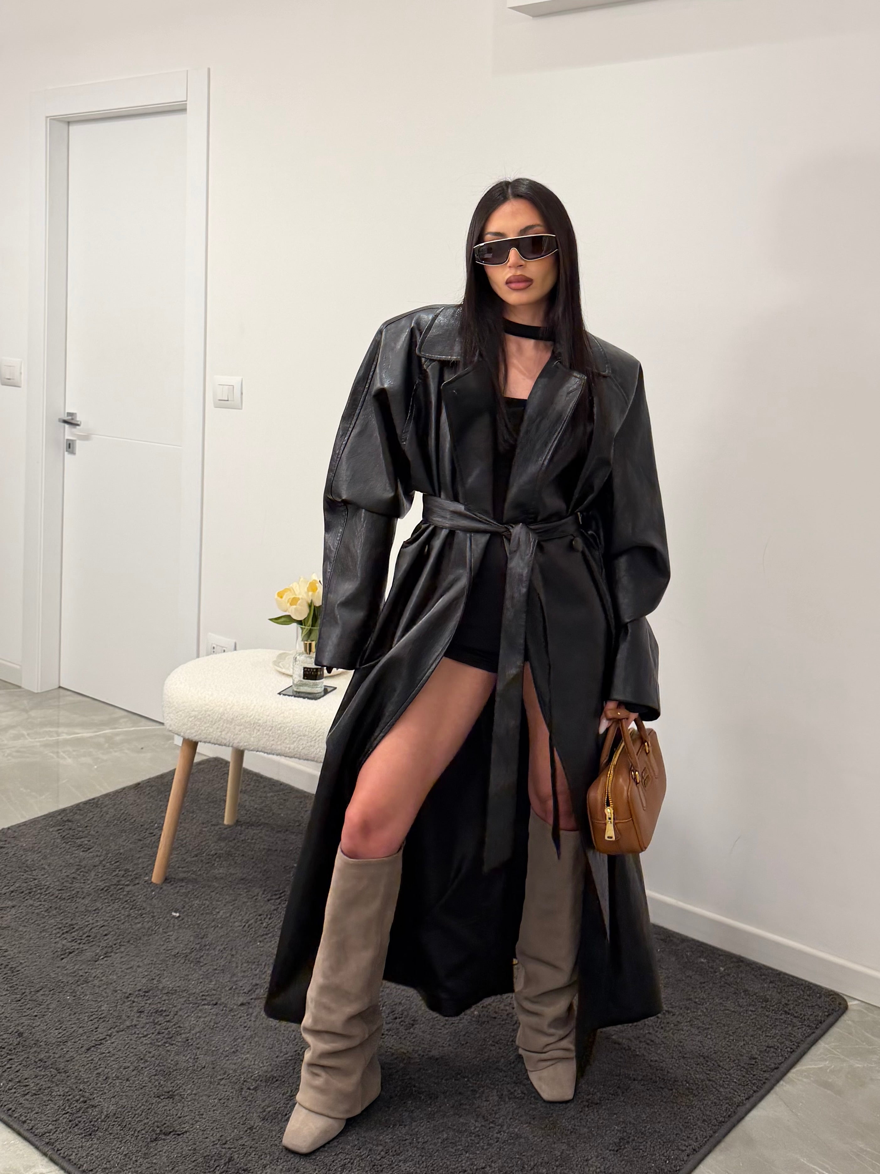 Maxi coat leather black