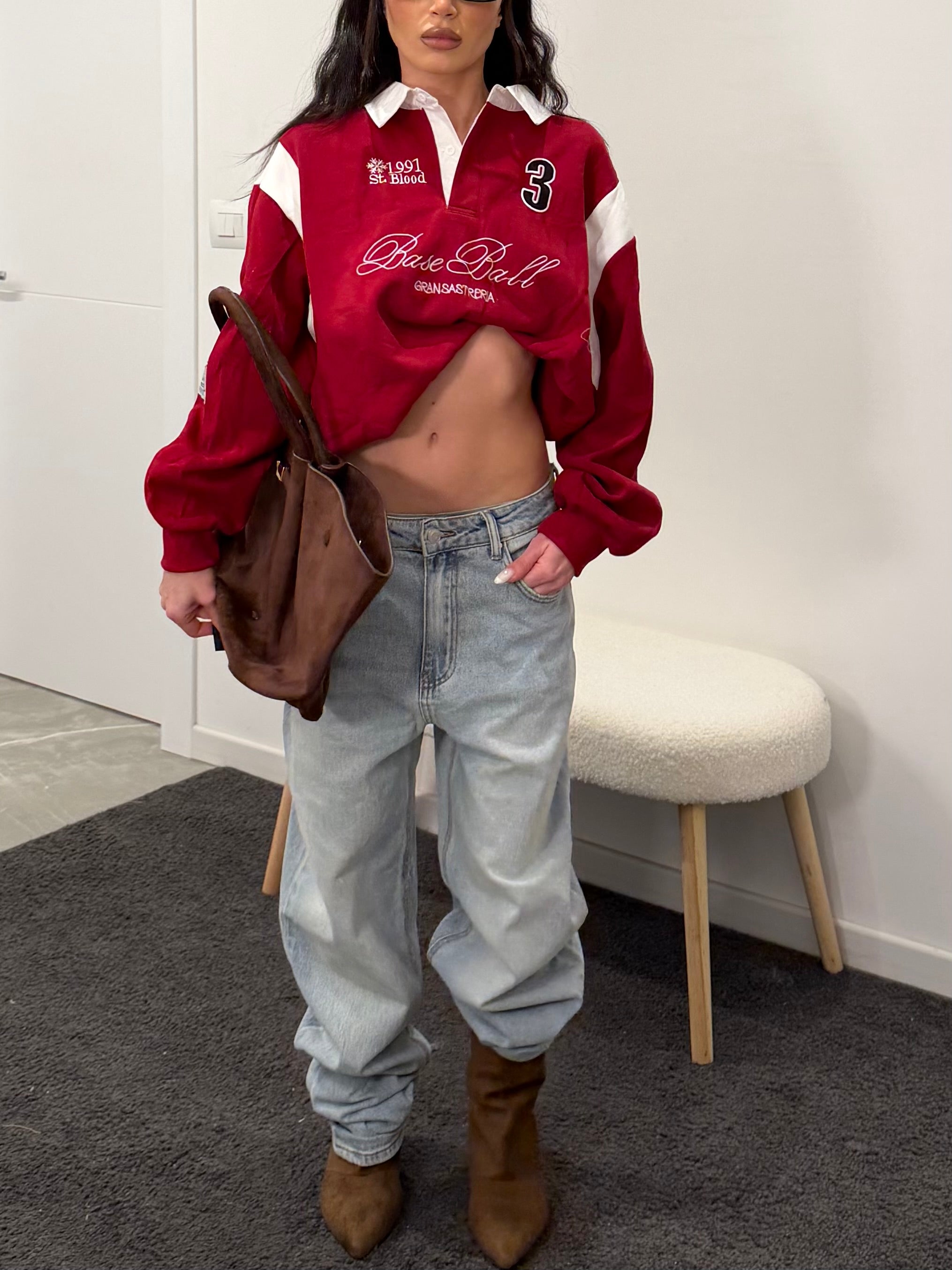 Cropped Rugby Sweatshirt red