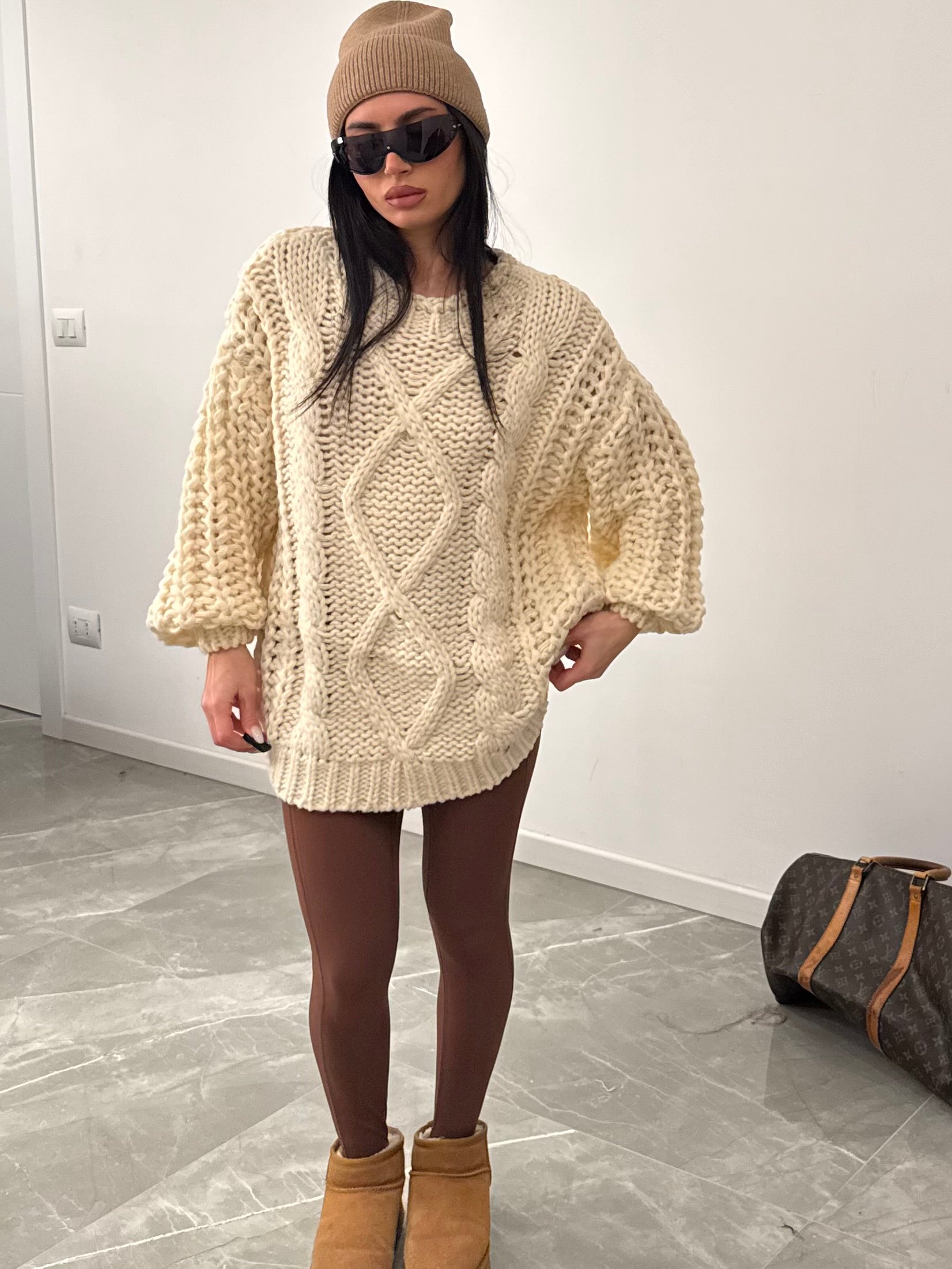 Maxi pull treccia cream