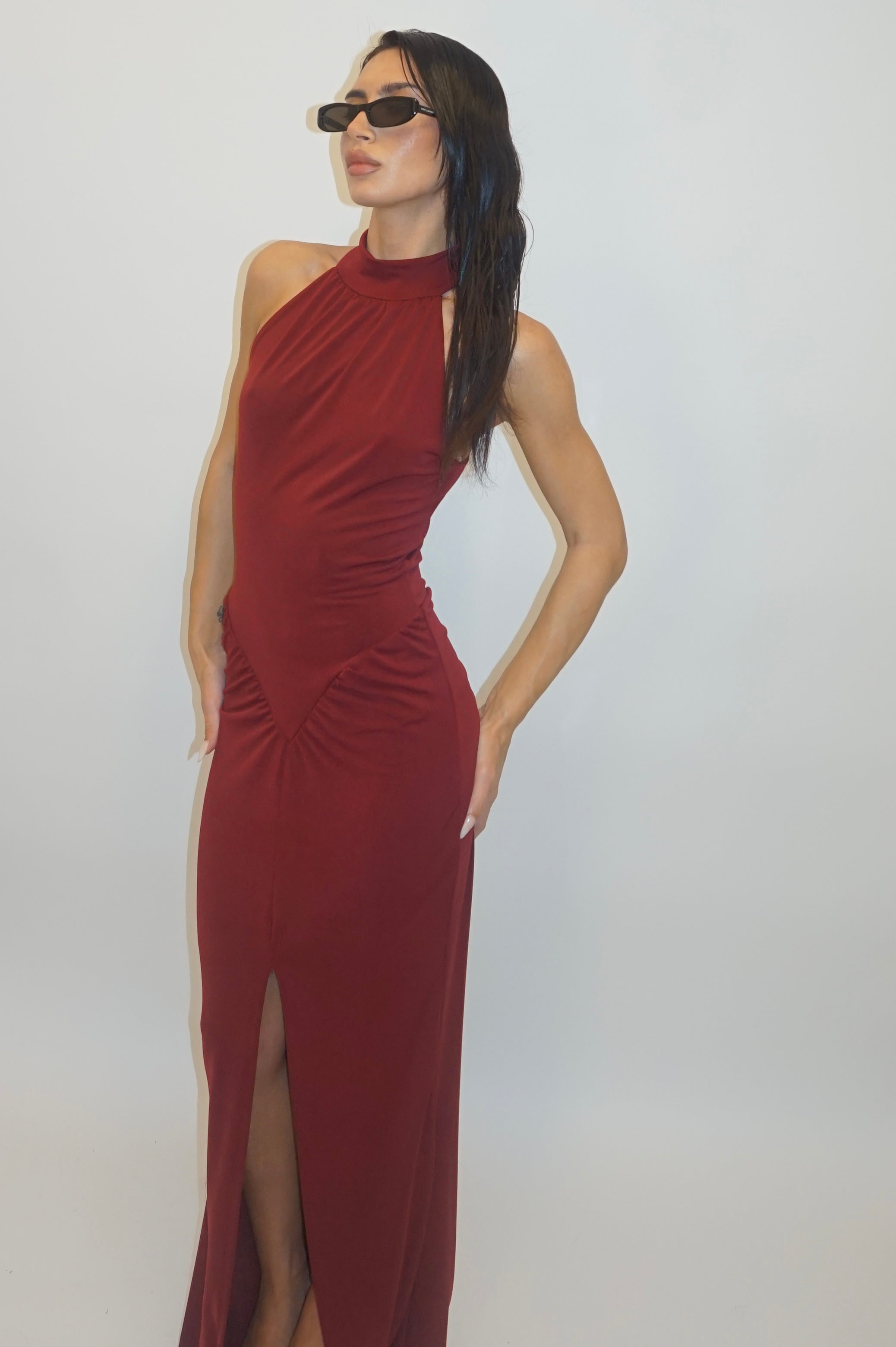 dress high neck burgundy