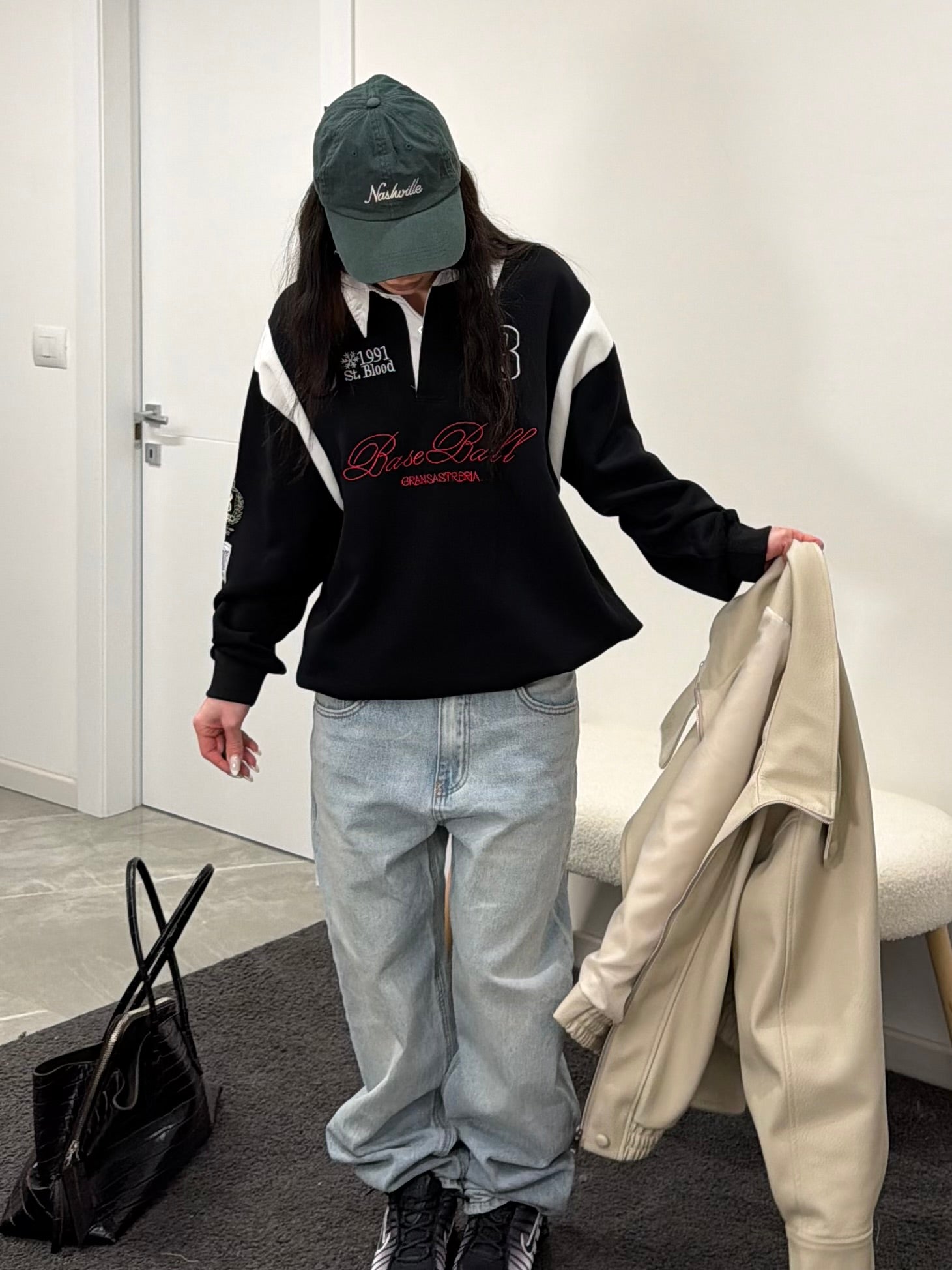 Cropped Rugby Sweatshirt black