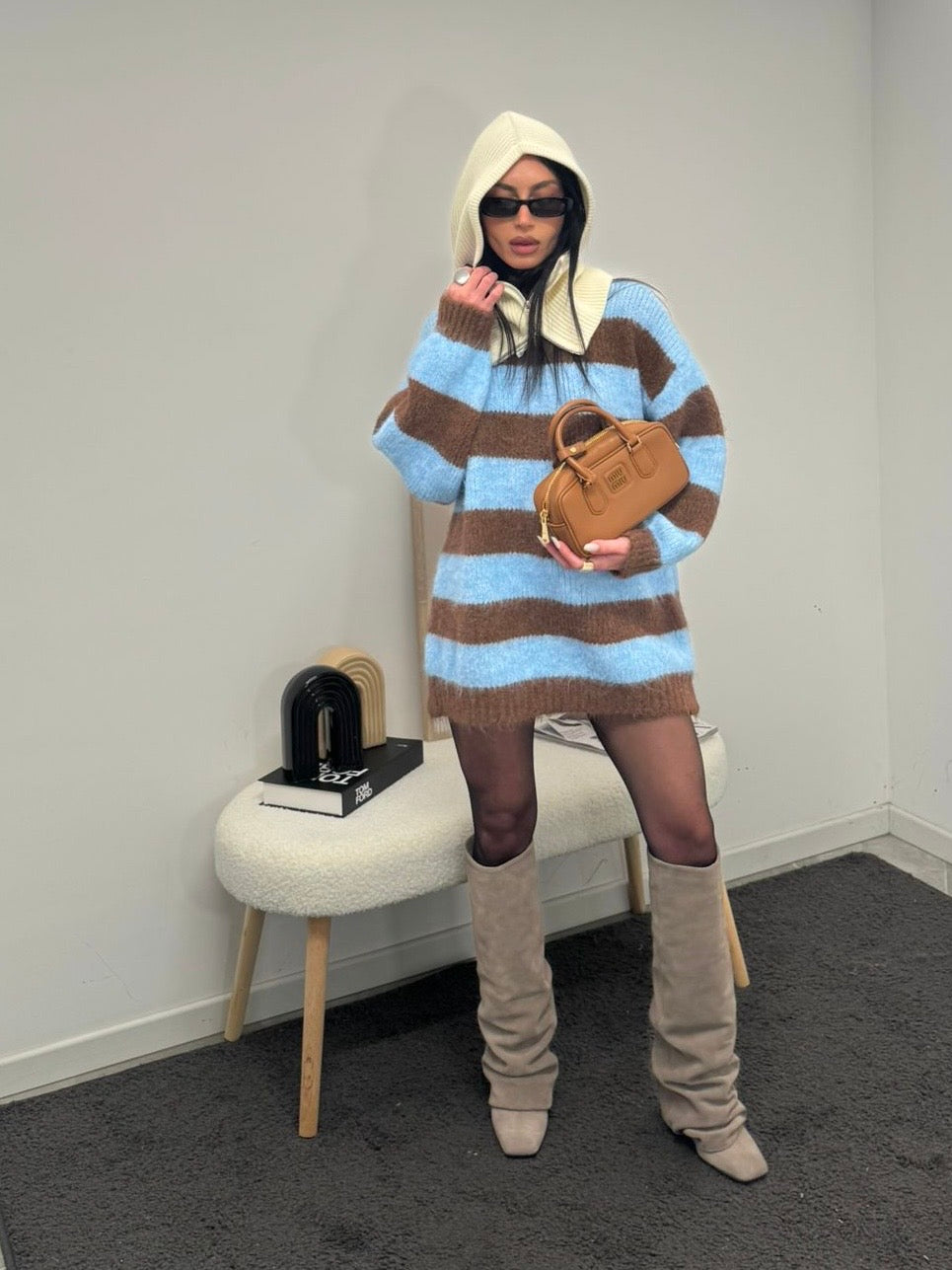 Maxi pull blue e brown