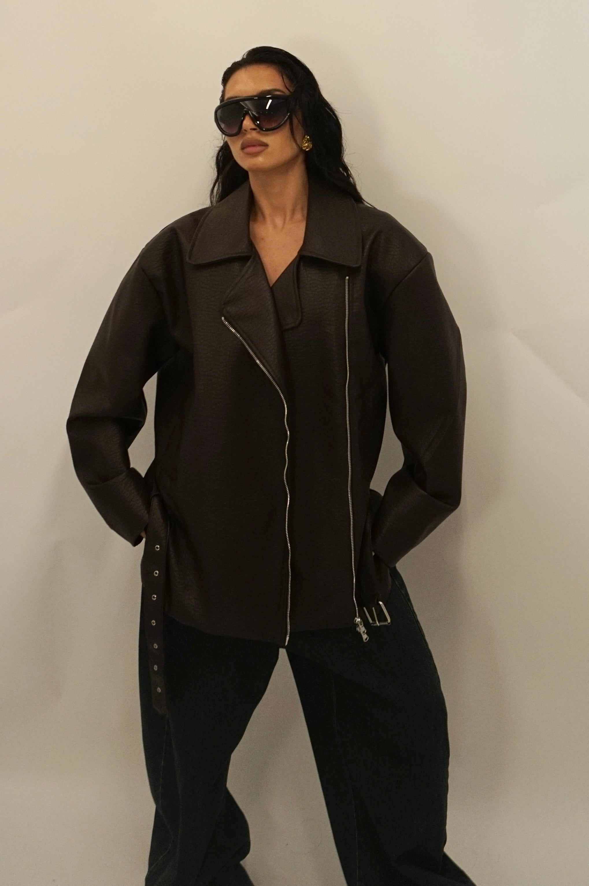 Biker oversize dark brown