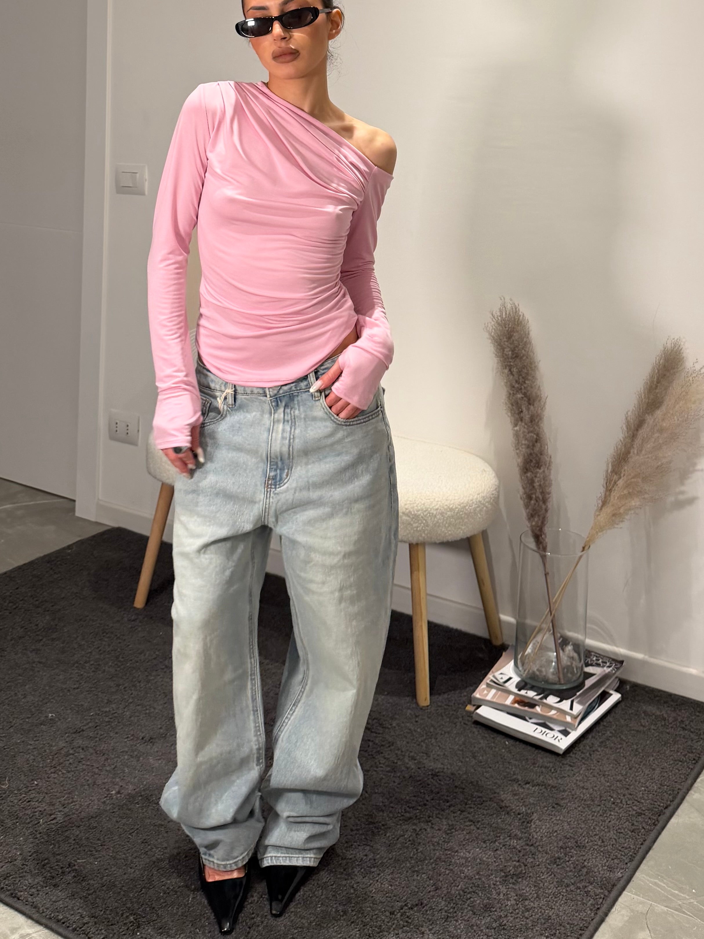 T-shirt asymmetric pink