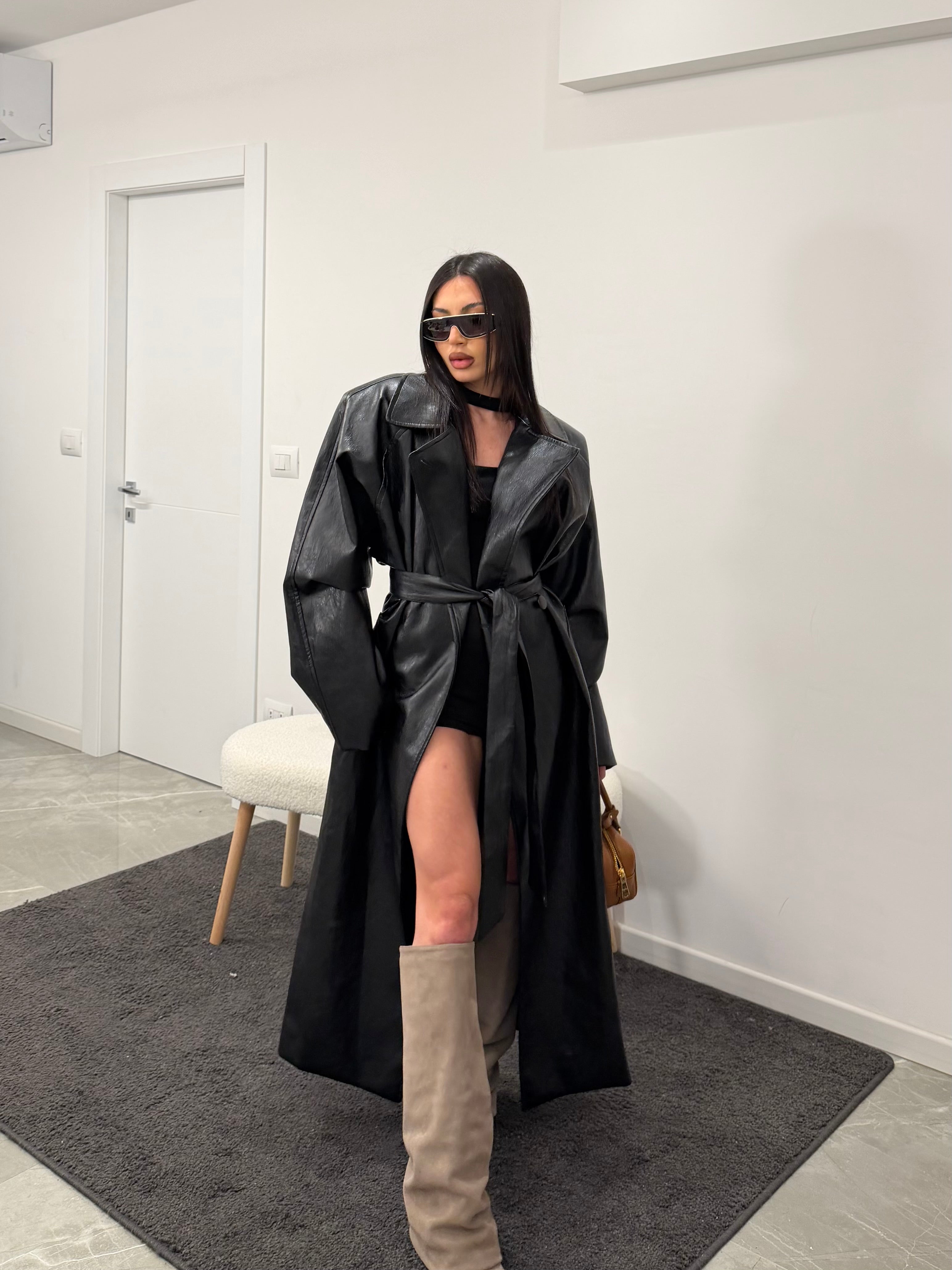 Maxi coat leather black