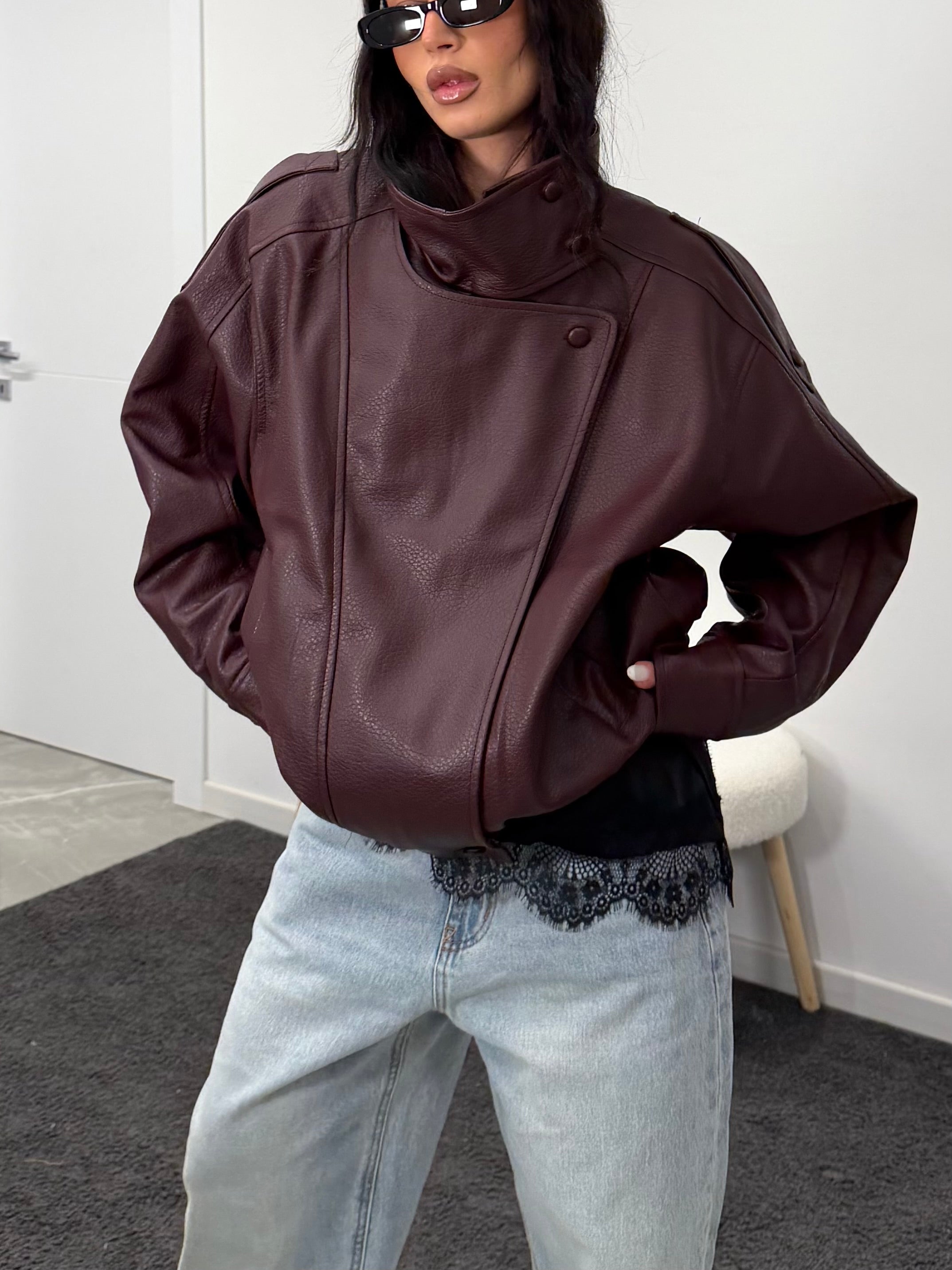 Jacket leather burgundy