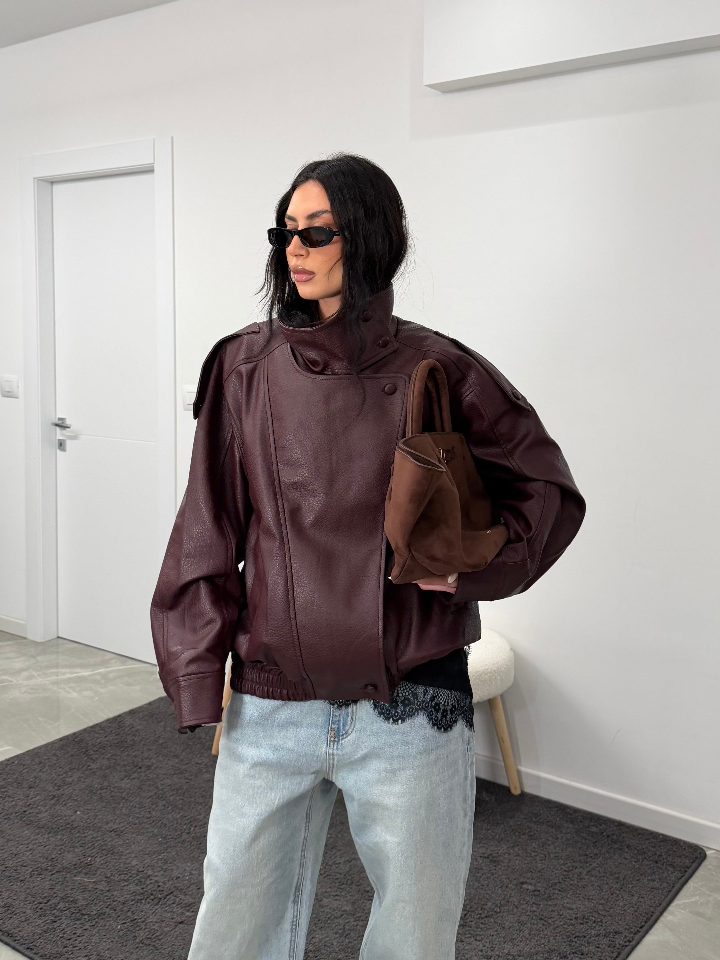 Jacket leather burgundy