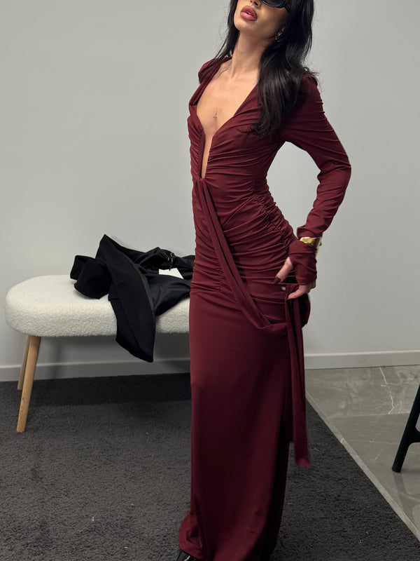 The winter long tail dress burgundy