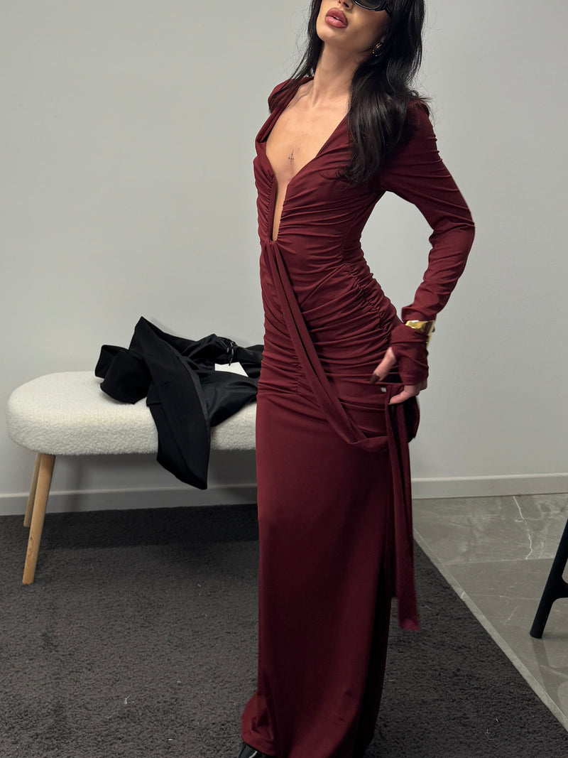 The winter long tail dress burgundy
