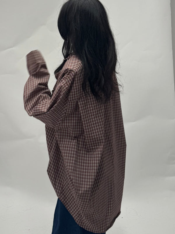 Maxi camicia scacchi burgundy