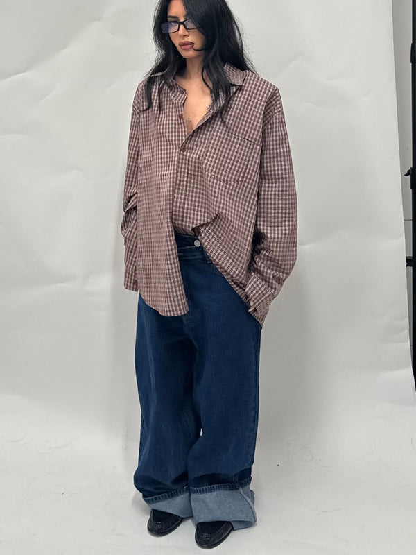 Maxi camicia scacchi burgundy