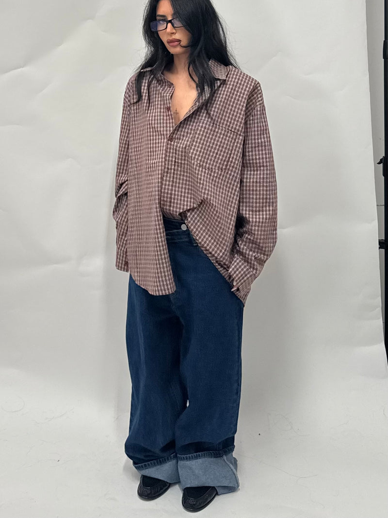 Maxi camicia scacchi burgundy