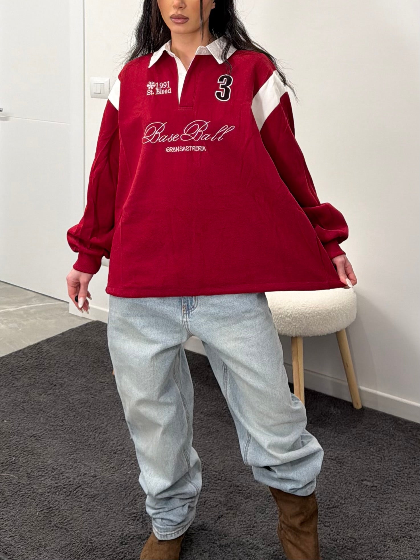 Cropped Rugby Sweatshirt red