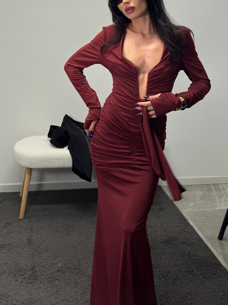 The winter long tail dress burgundy