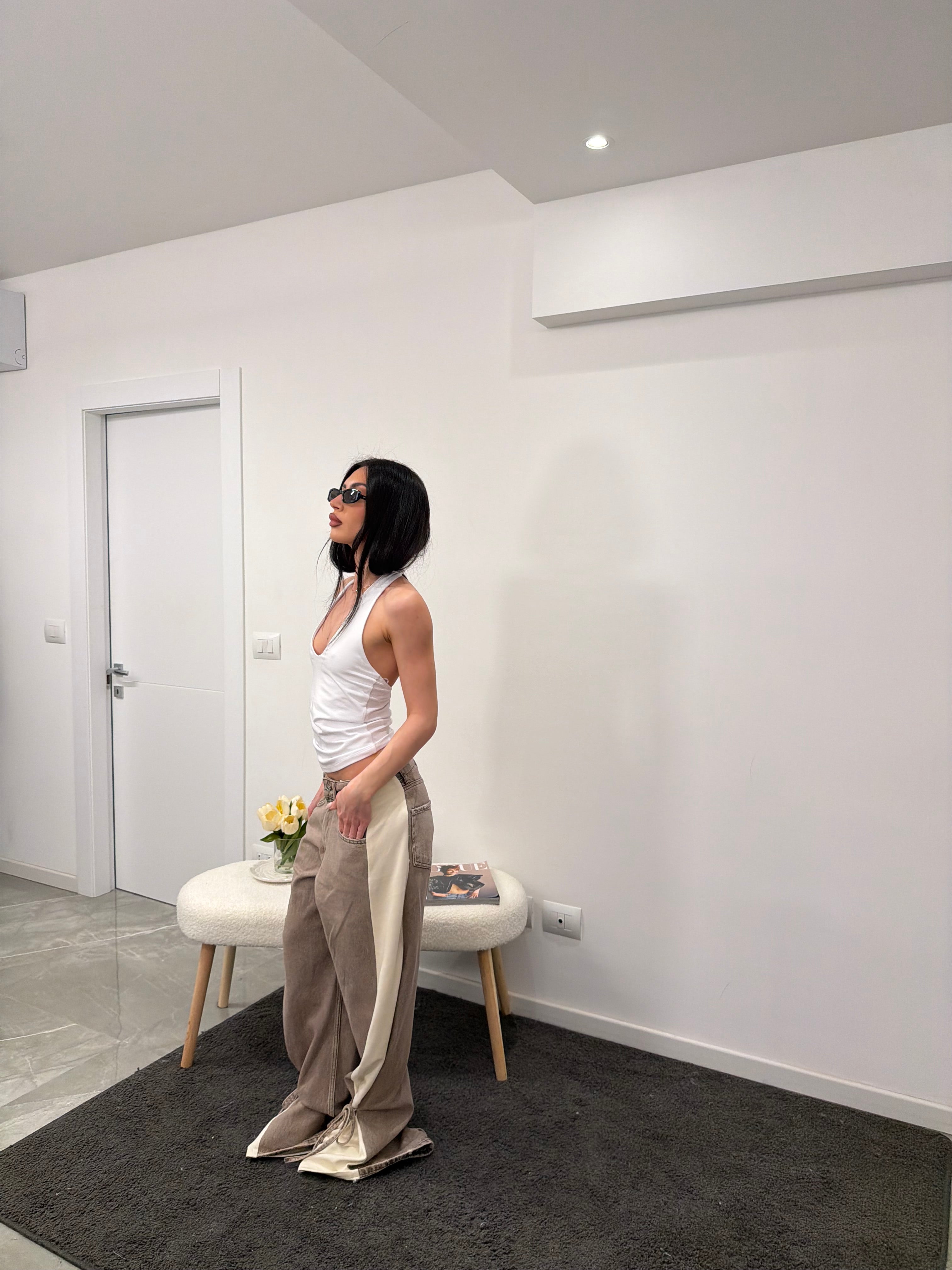 jeans baggy coffee lace