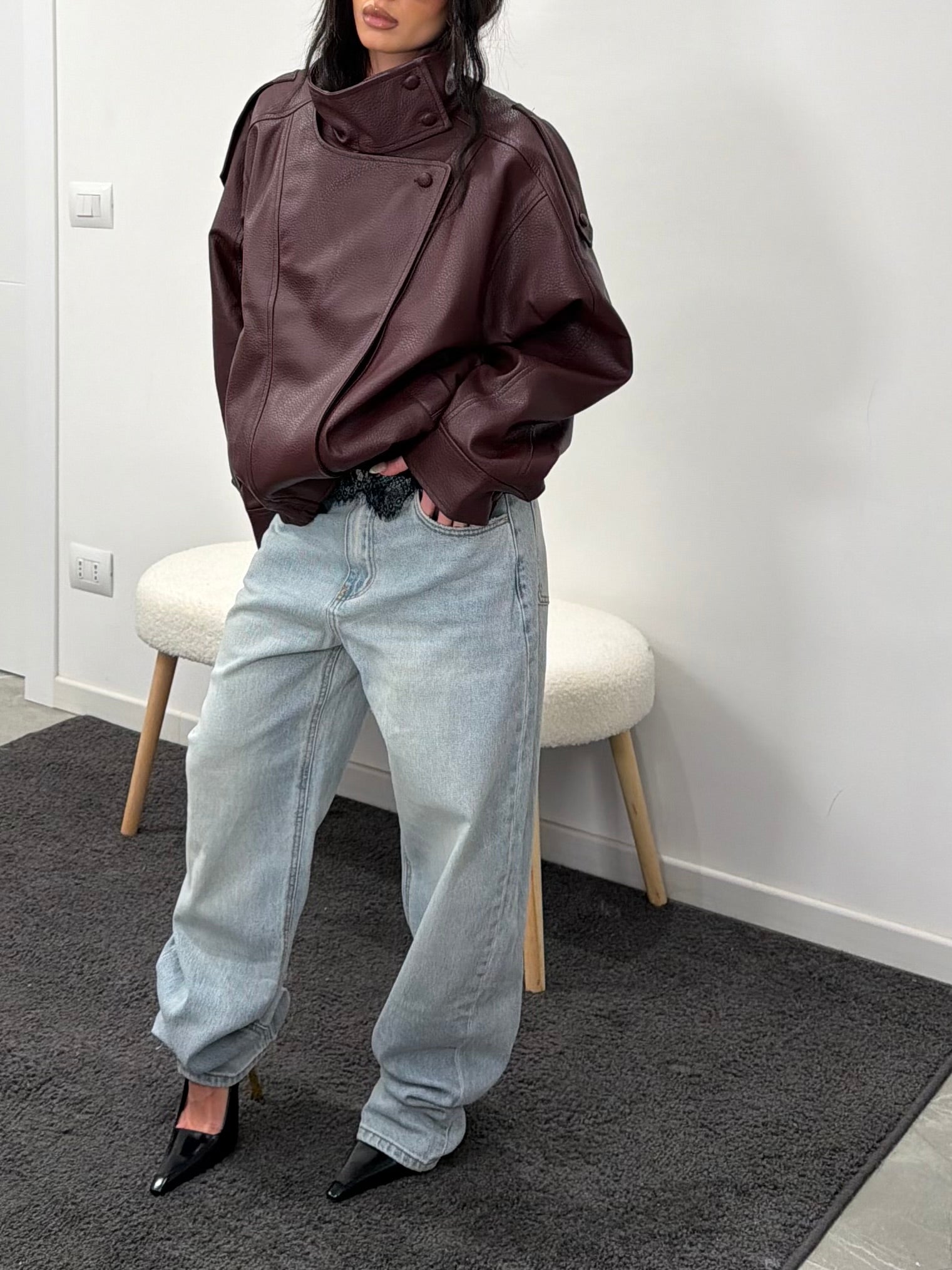 Jacket leather burgundy