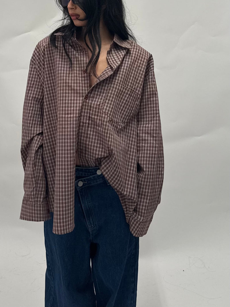 Maxi camicia scacchi burgundy