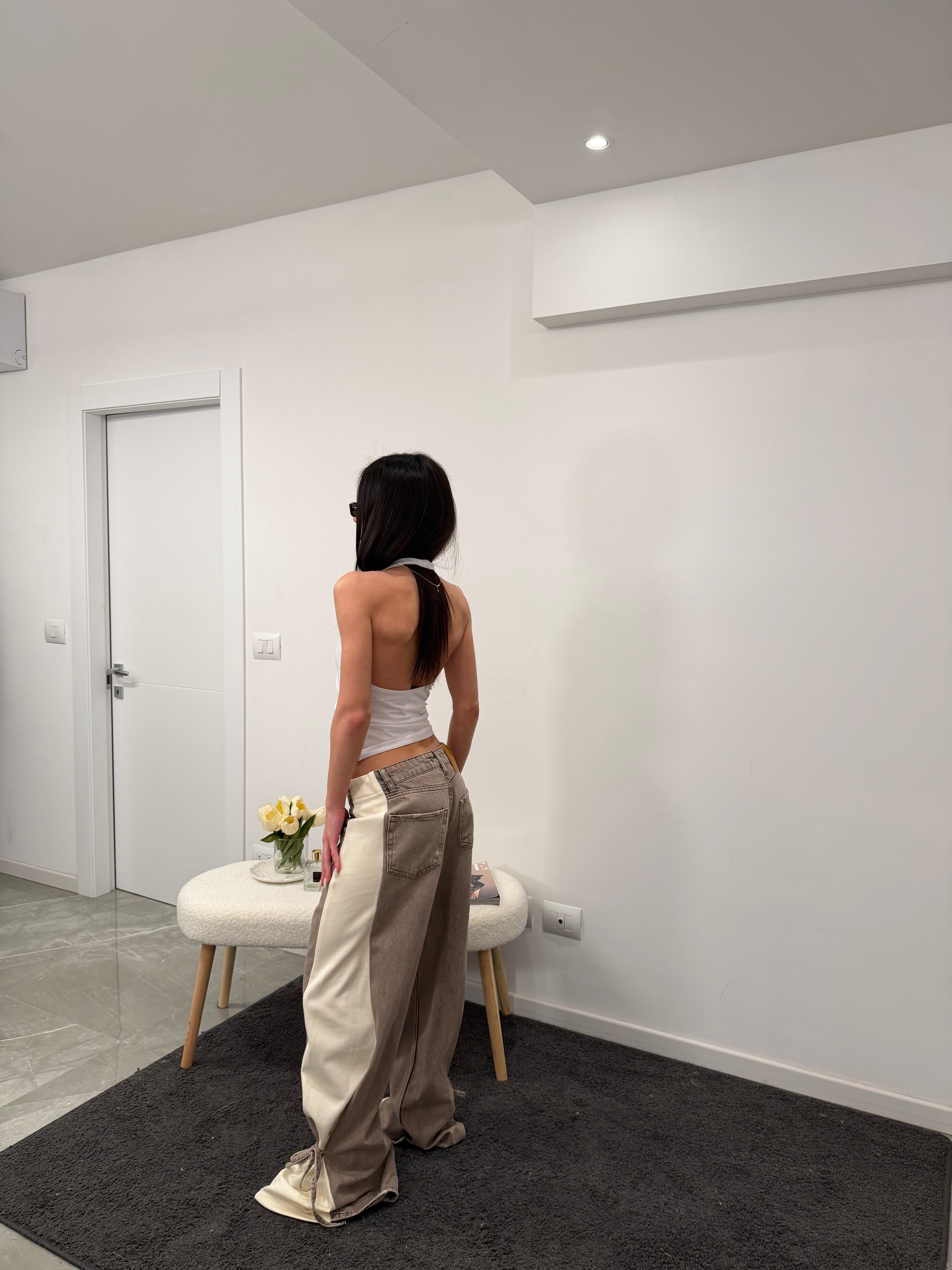 jeans baggy coffee lace