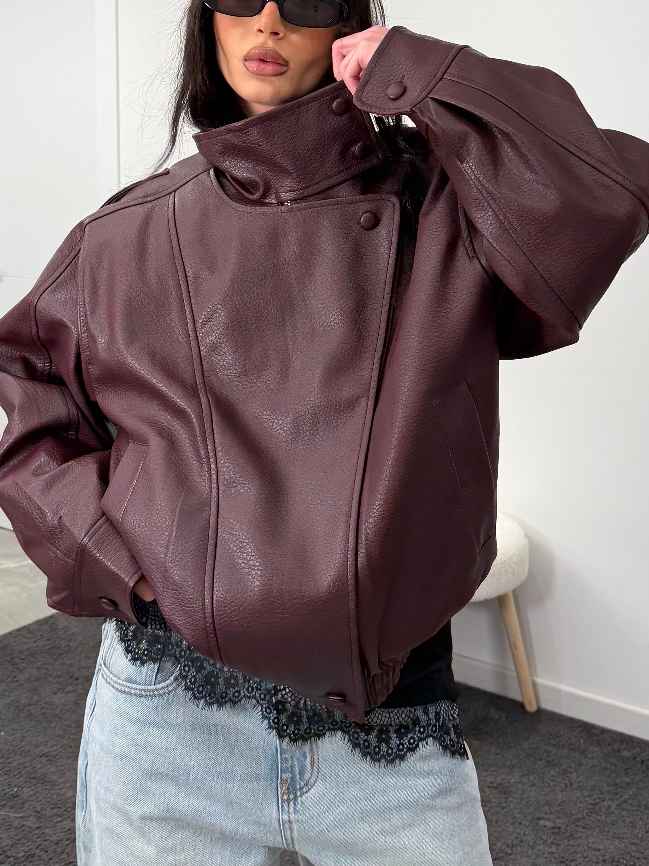 Jacket leather burgundy