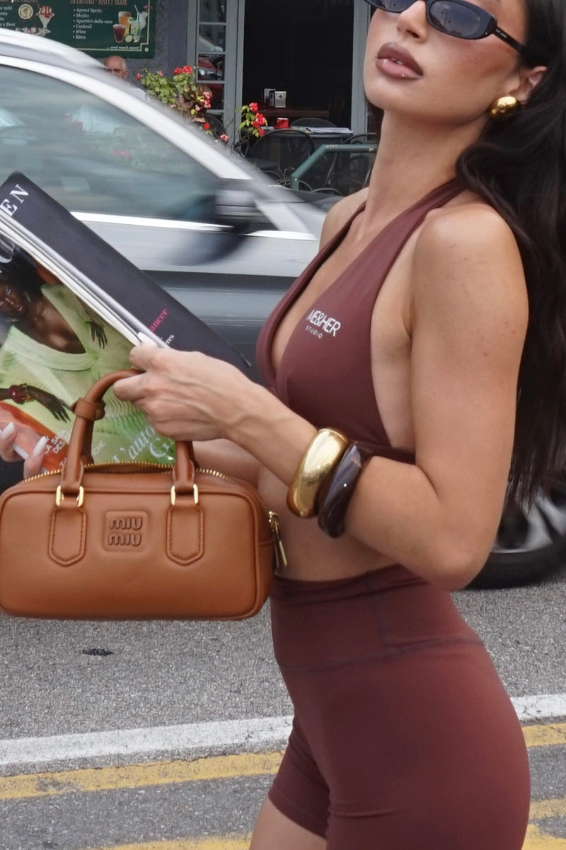 Bra top v-neck deep brown