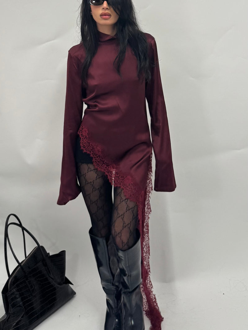 Maglia satin burgundy long sleeve