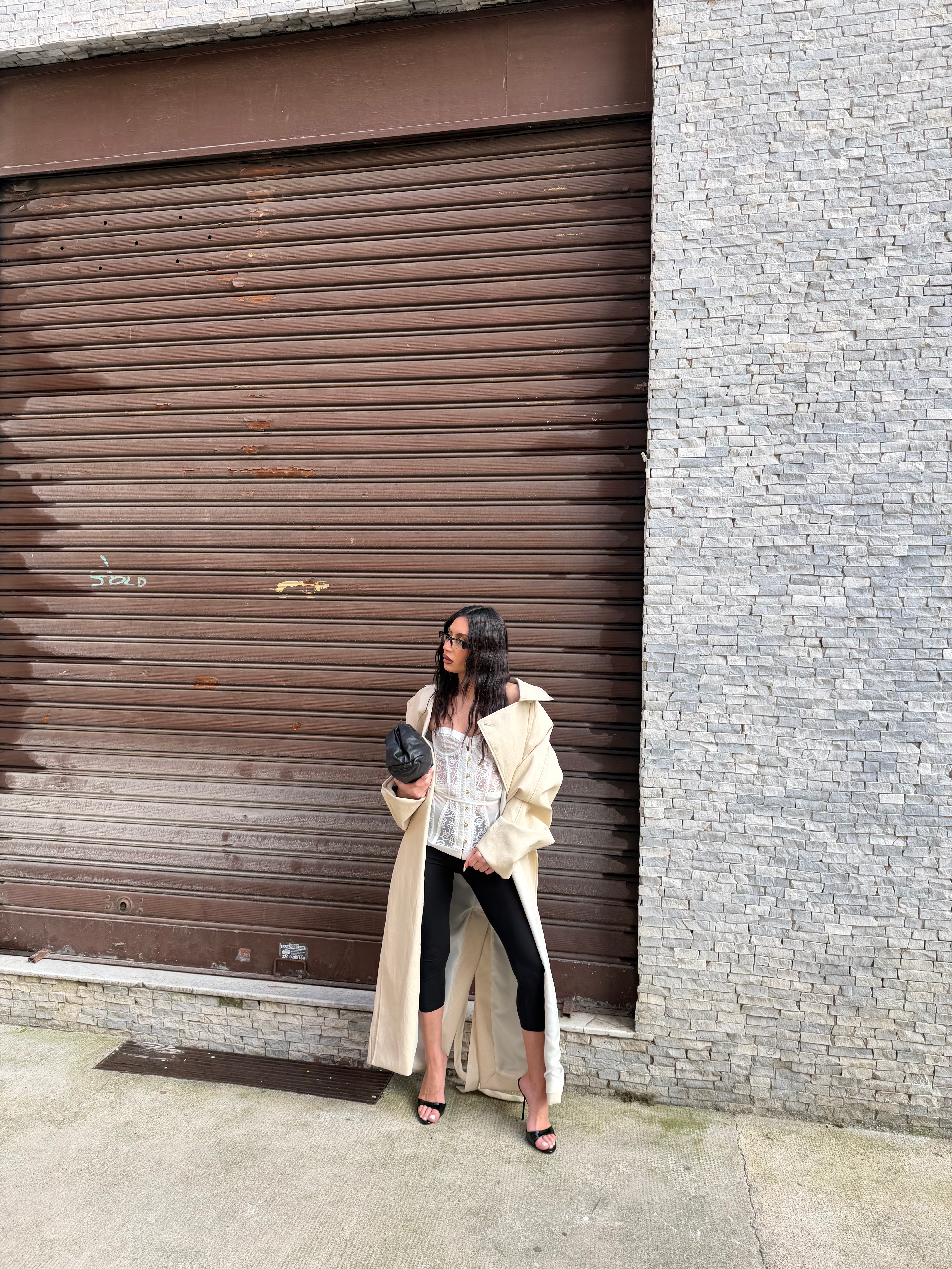 maxi coat leather creamy