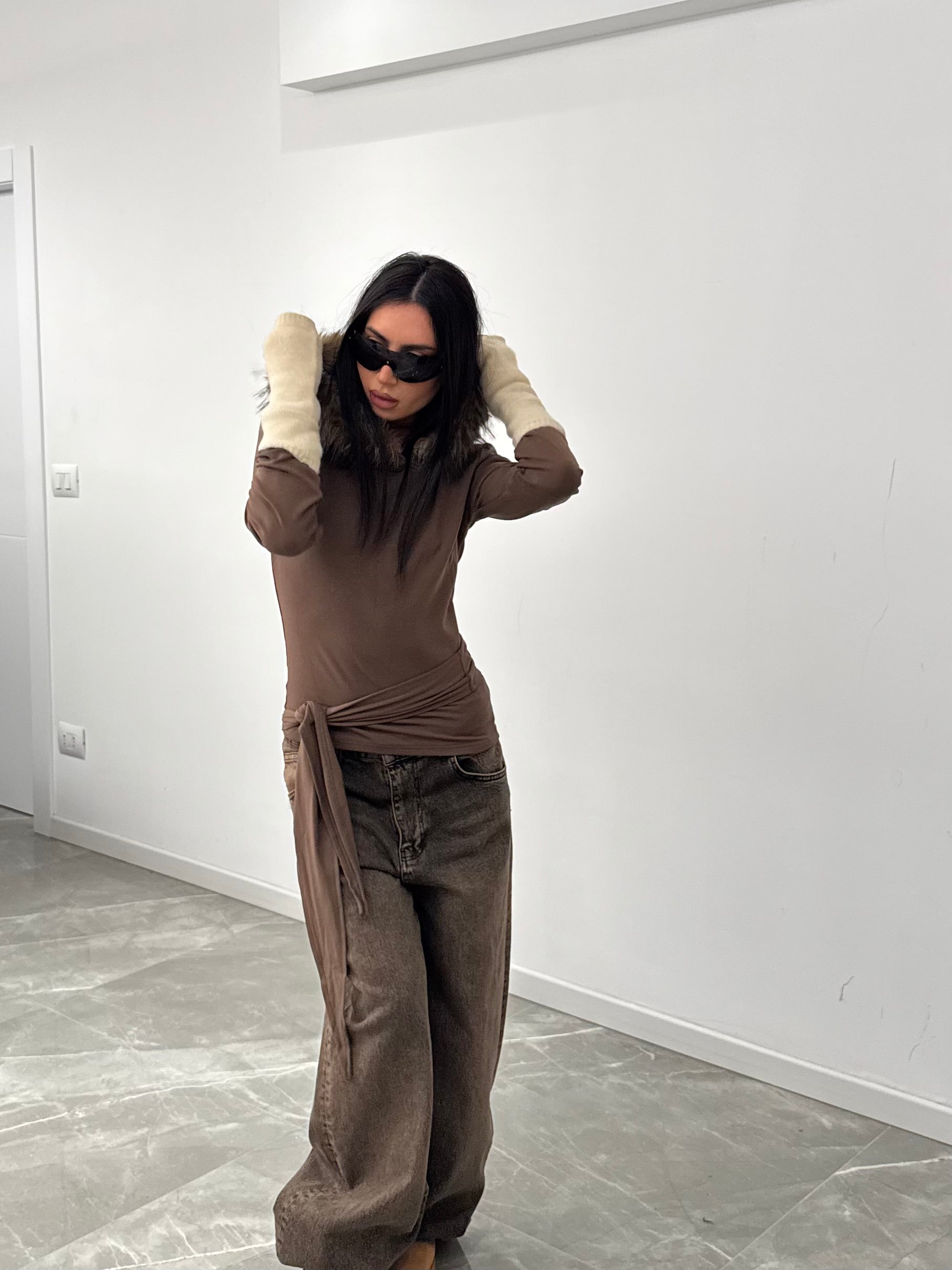 Maglia fur hood brown