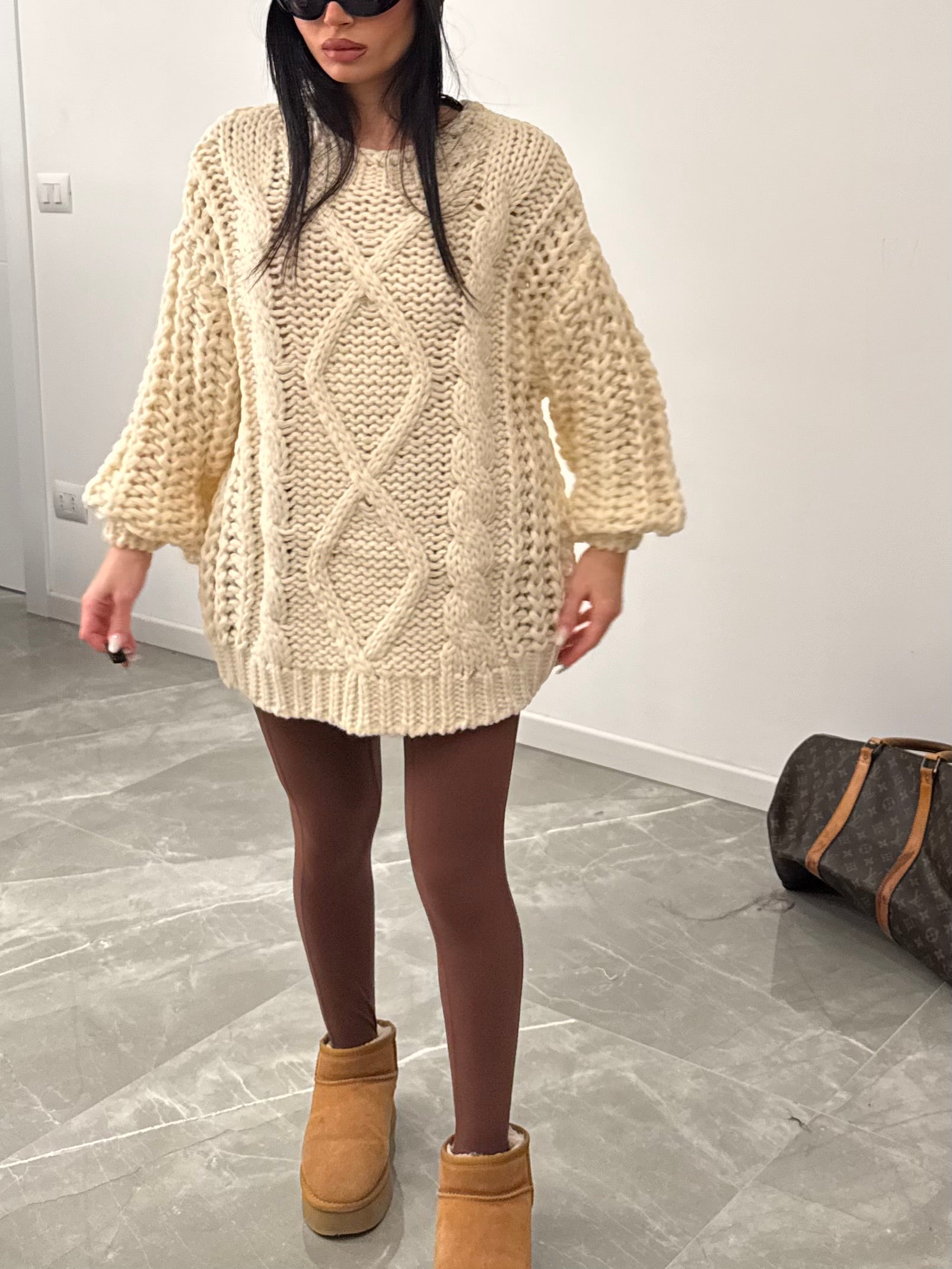 Maxi pull treccia cream