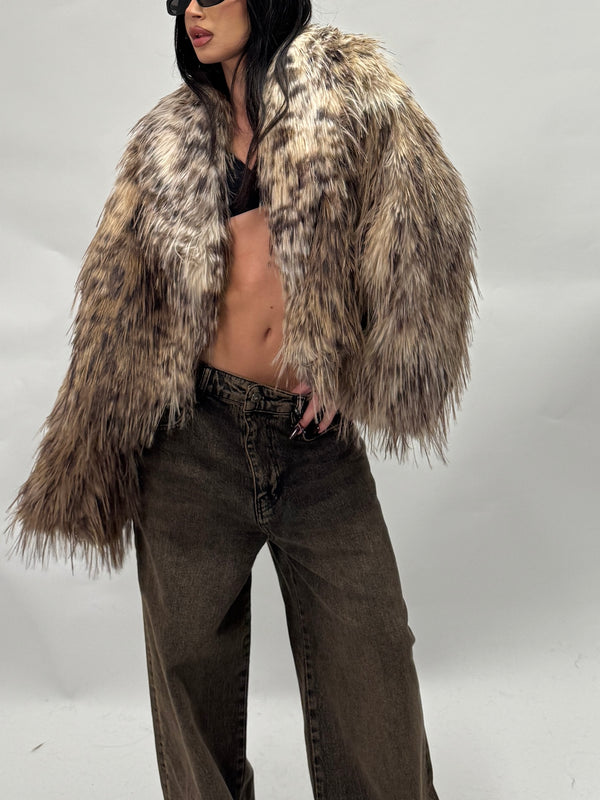 Fur faux animalier short