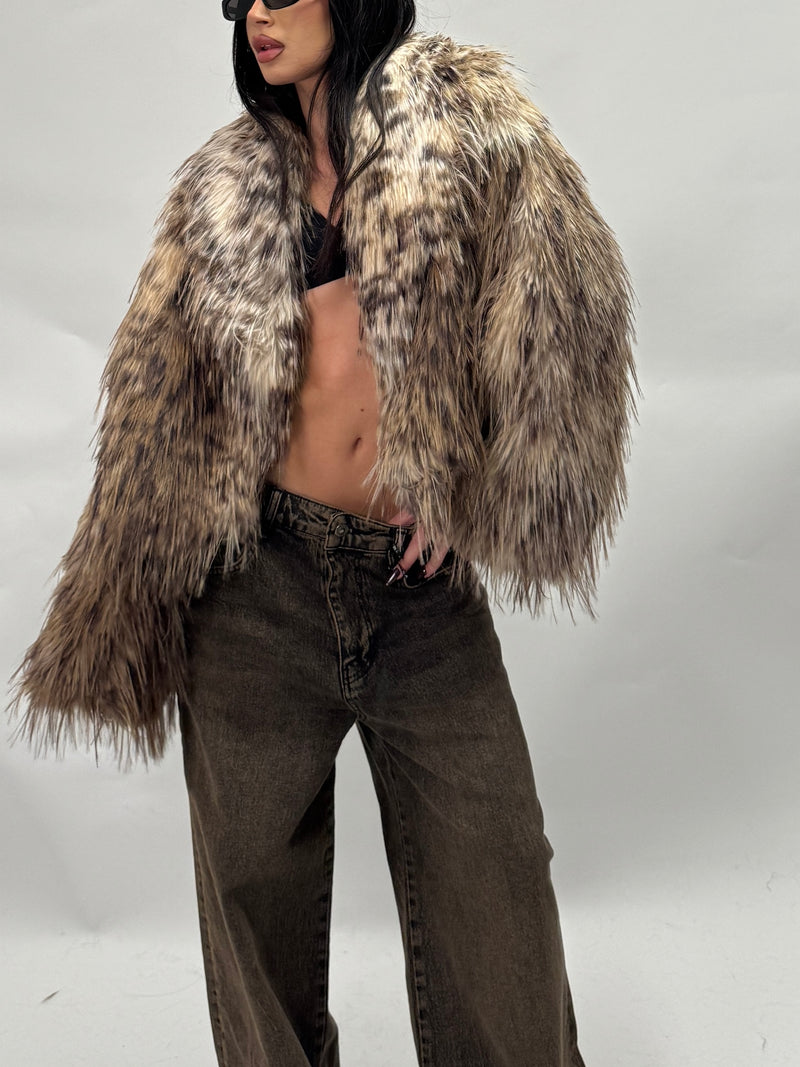 Fur faux animalier short