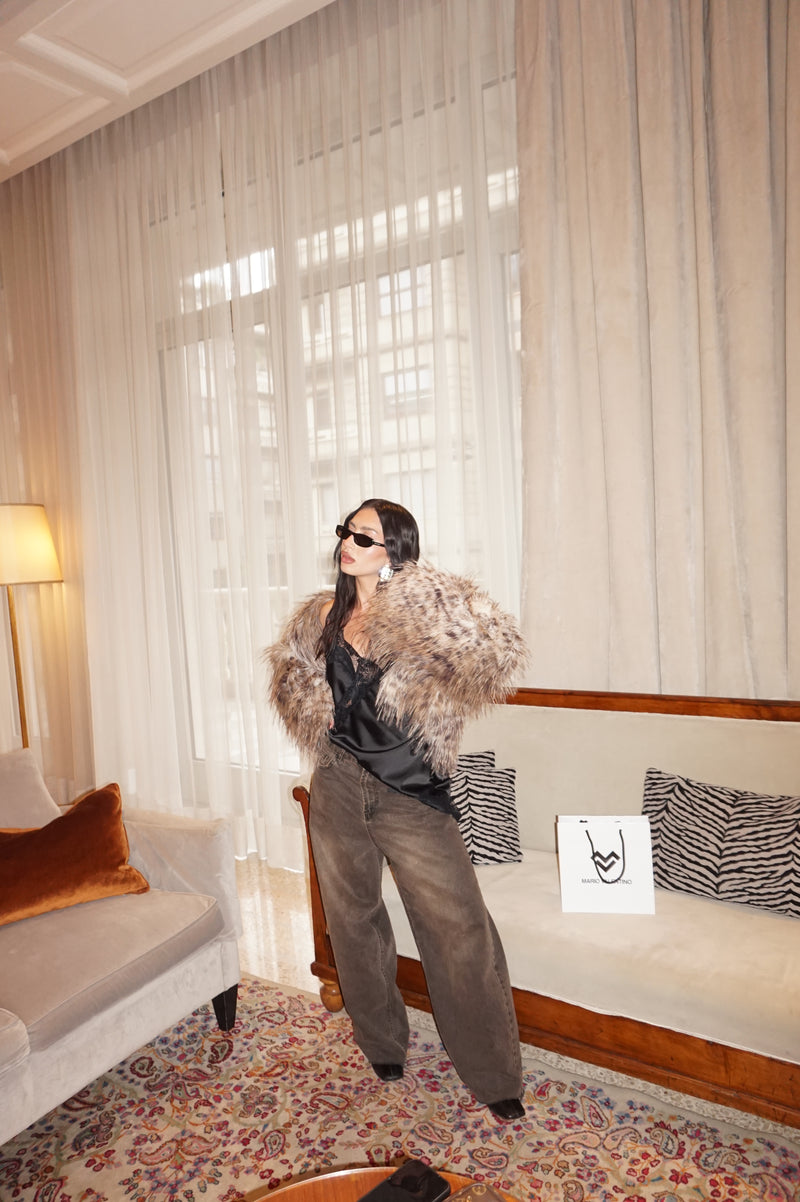 Fur faux animalier short