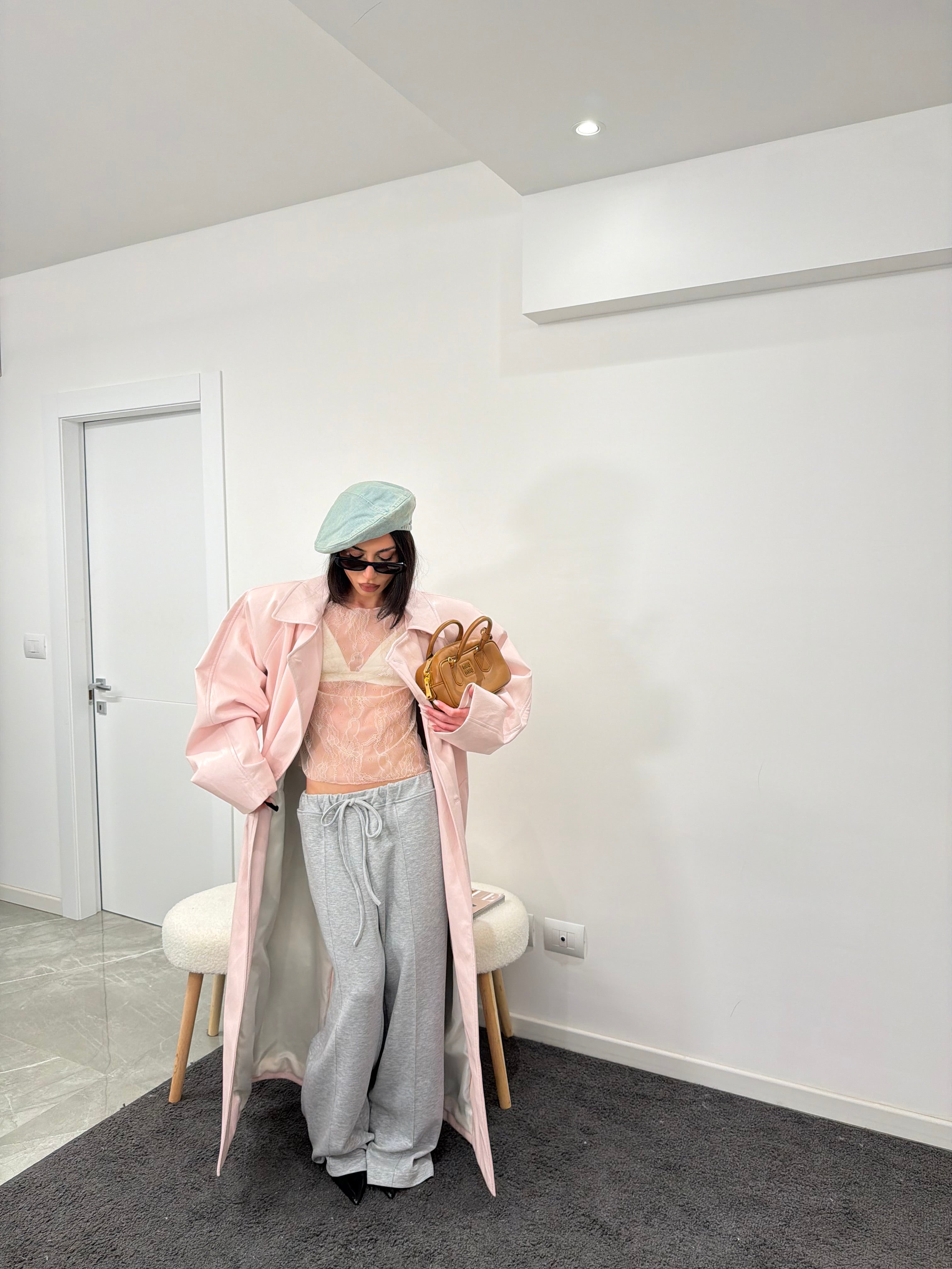 maxi coat leather pink