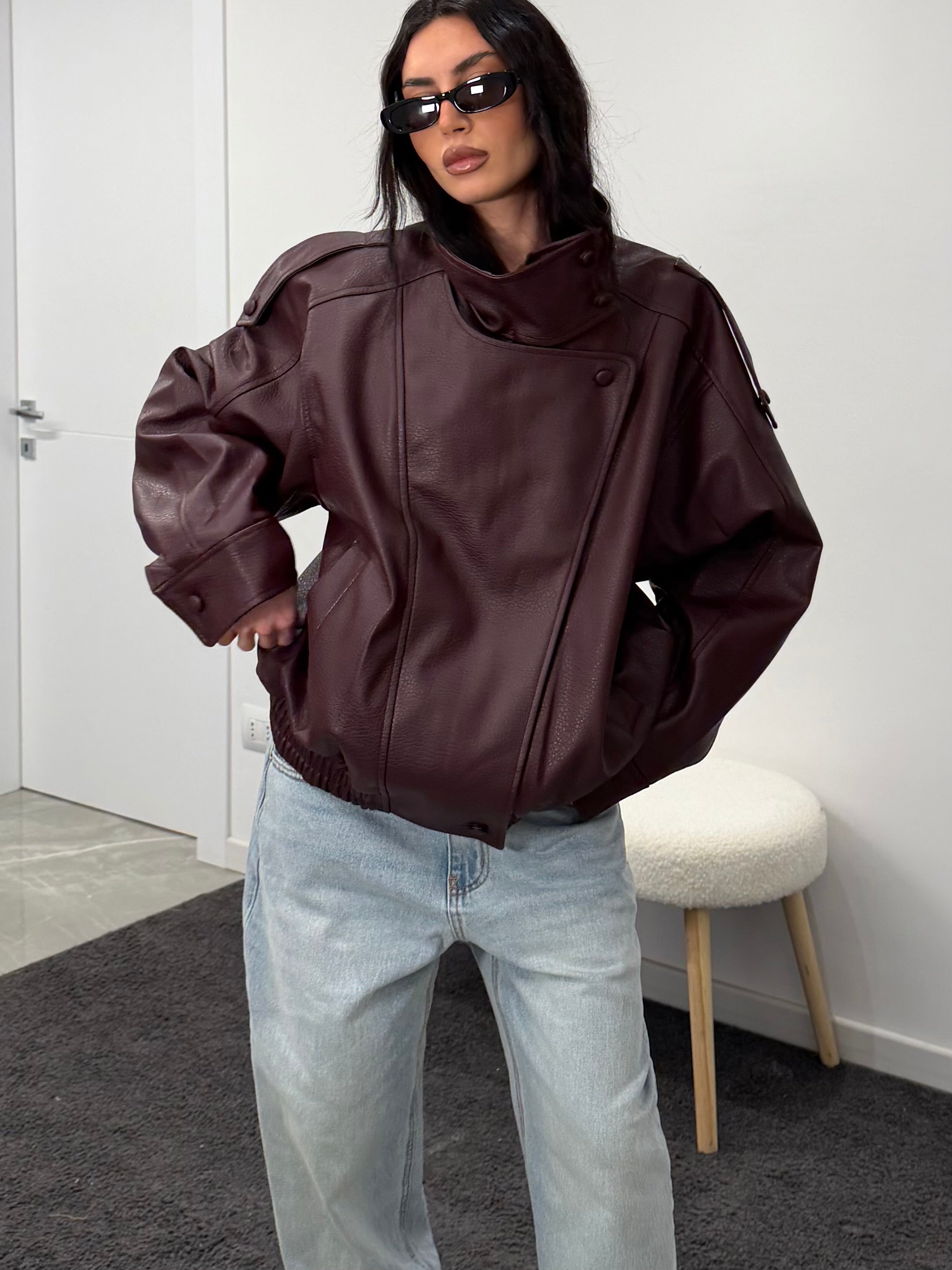 Jacket leather burgundy