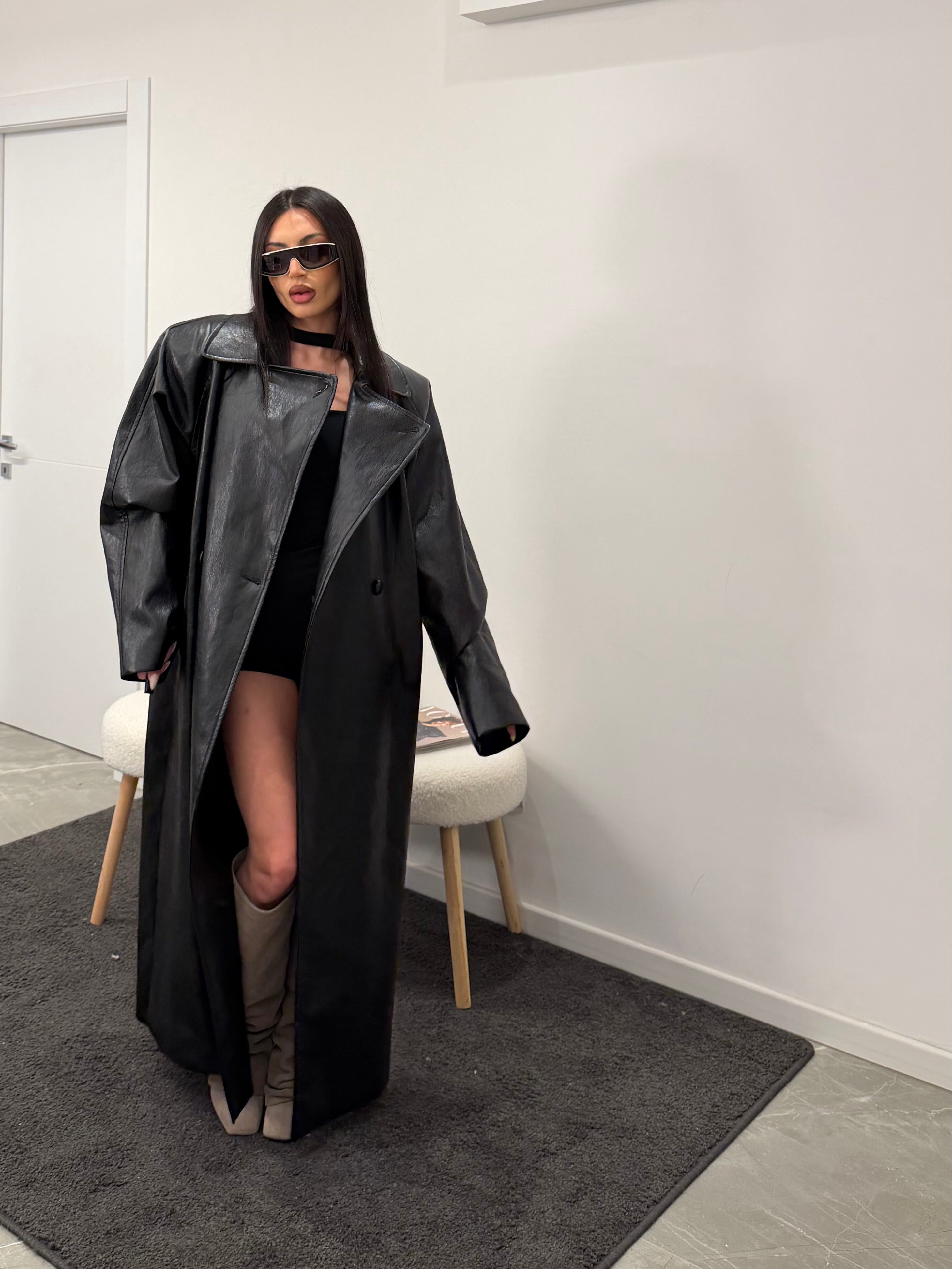 Maxi coat leather black