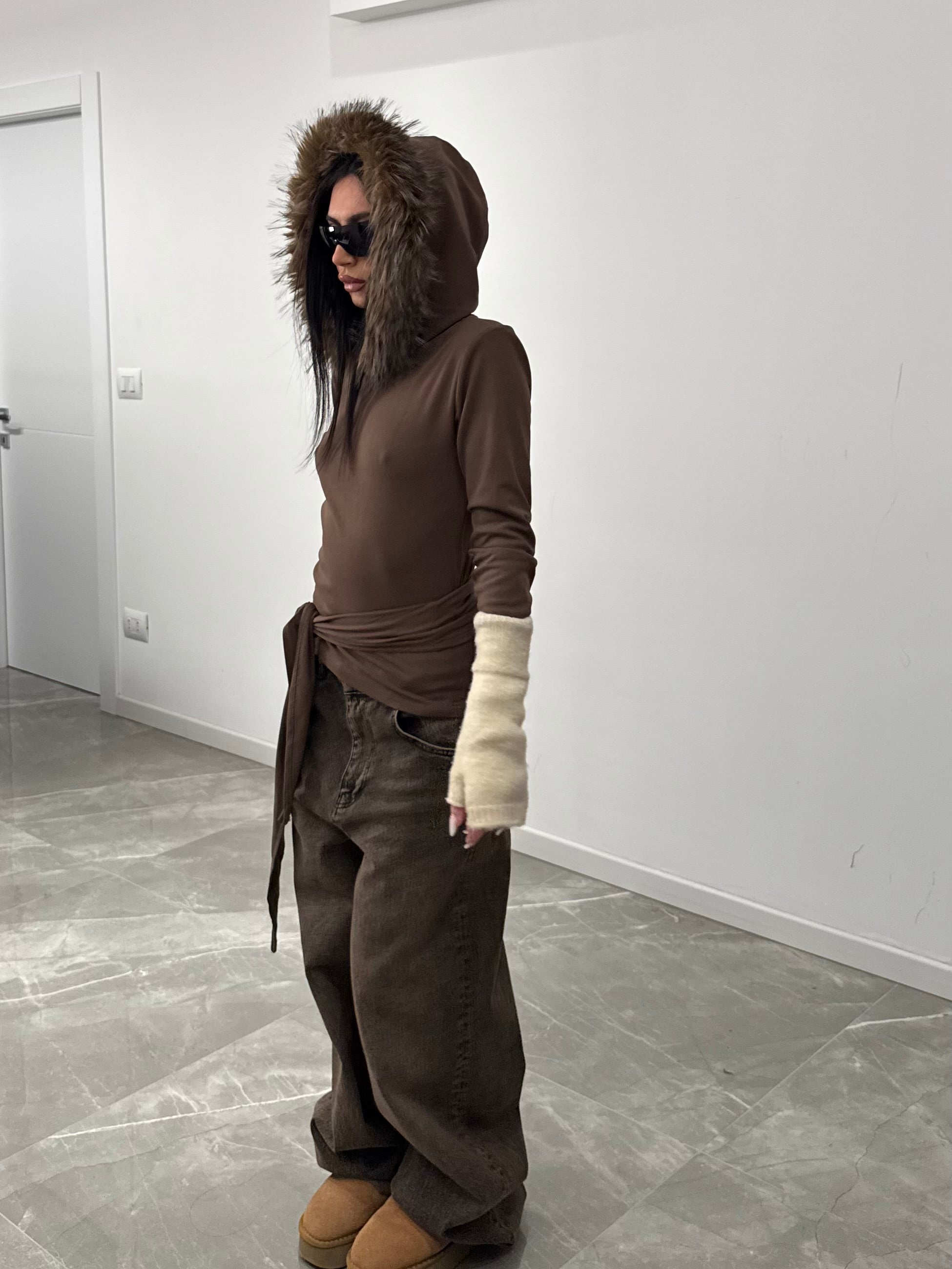 Maglia fur hood brown