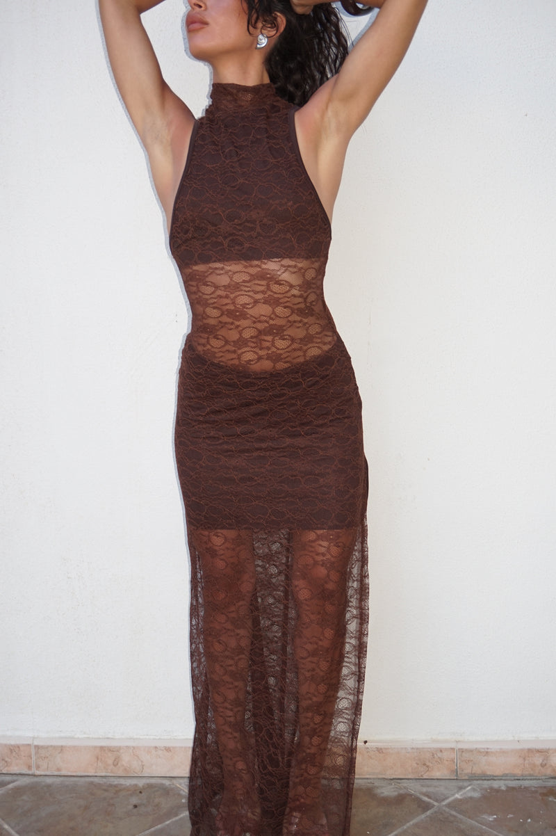 Dress double brown lace