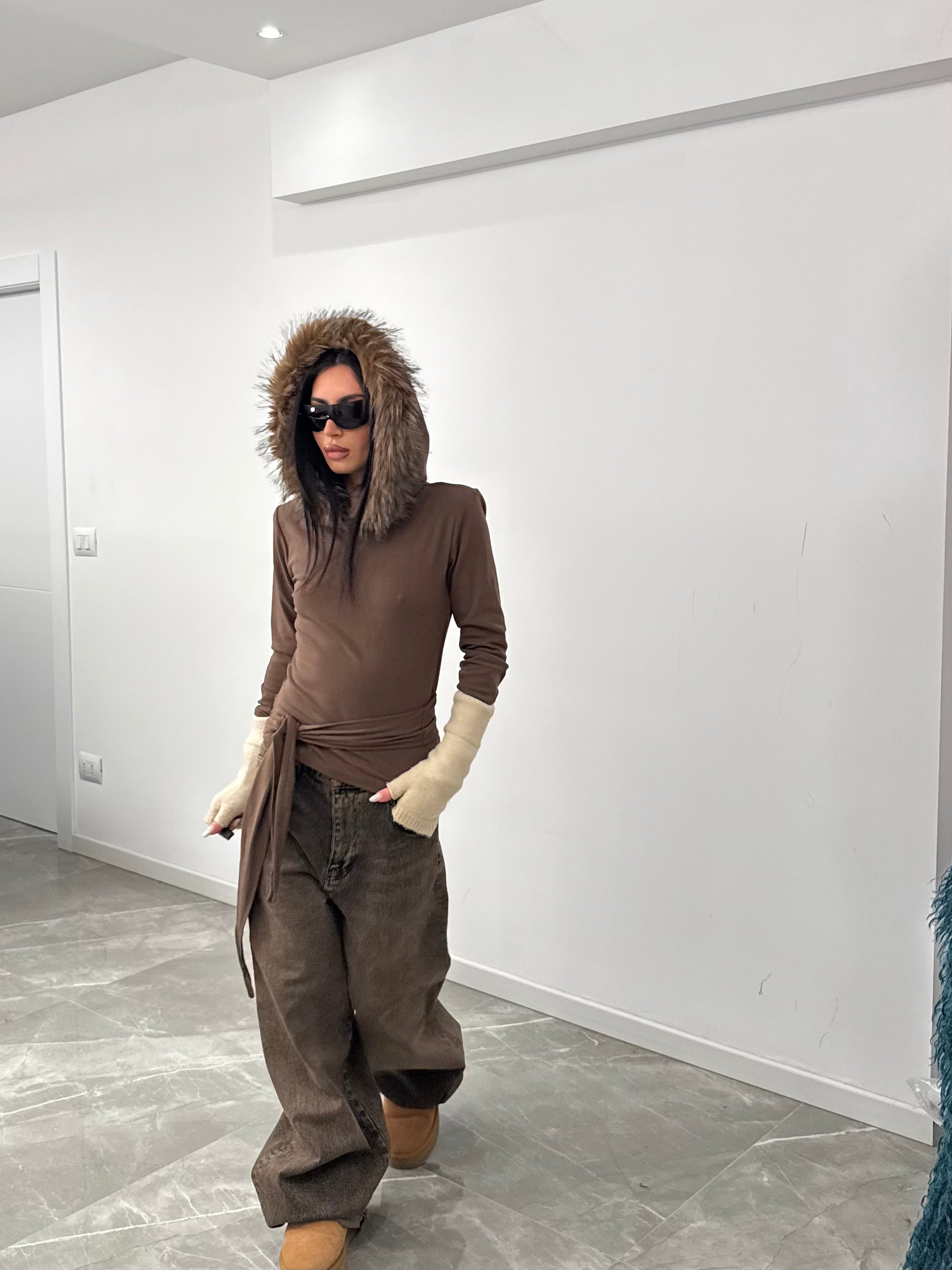 Maglia fur hood brown