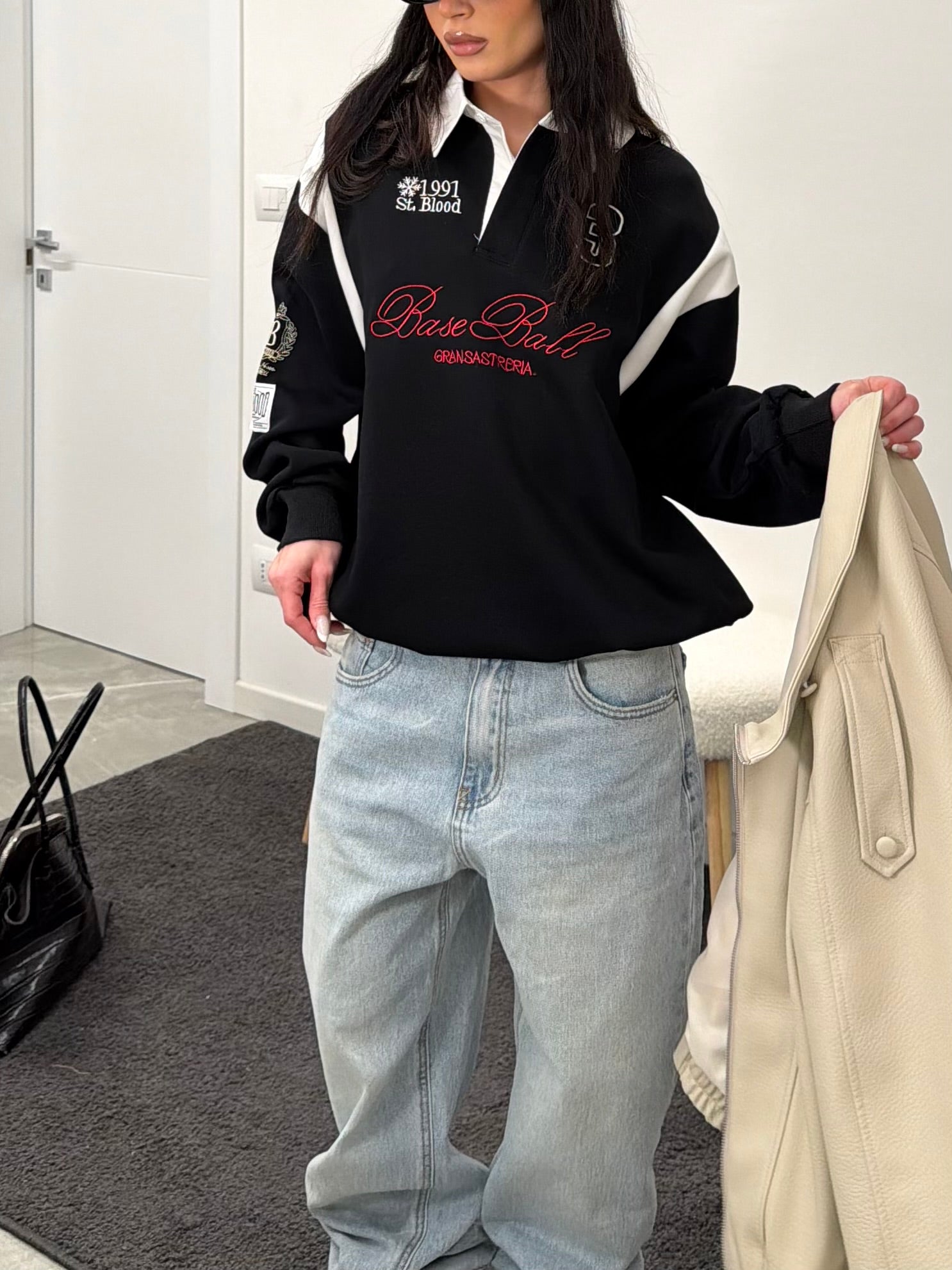 Cropped Rugby Sweatshirt black