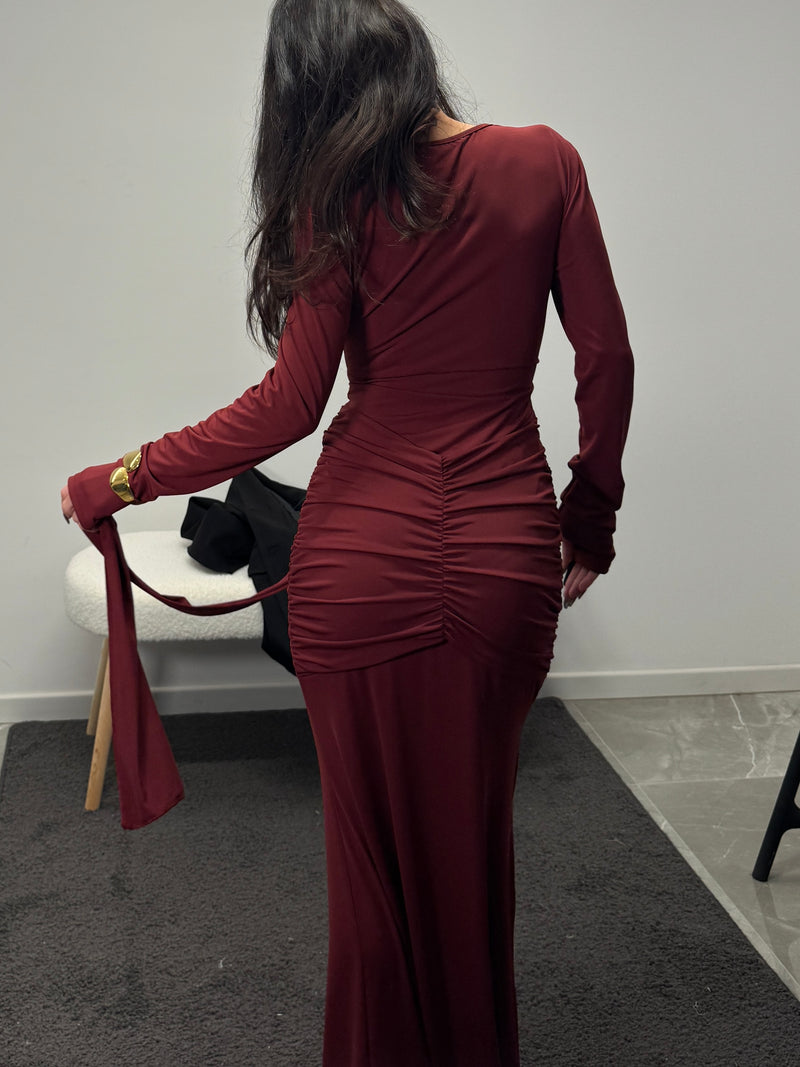 The winter long tail dress burgundy