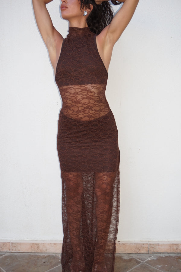Dress double brown lace