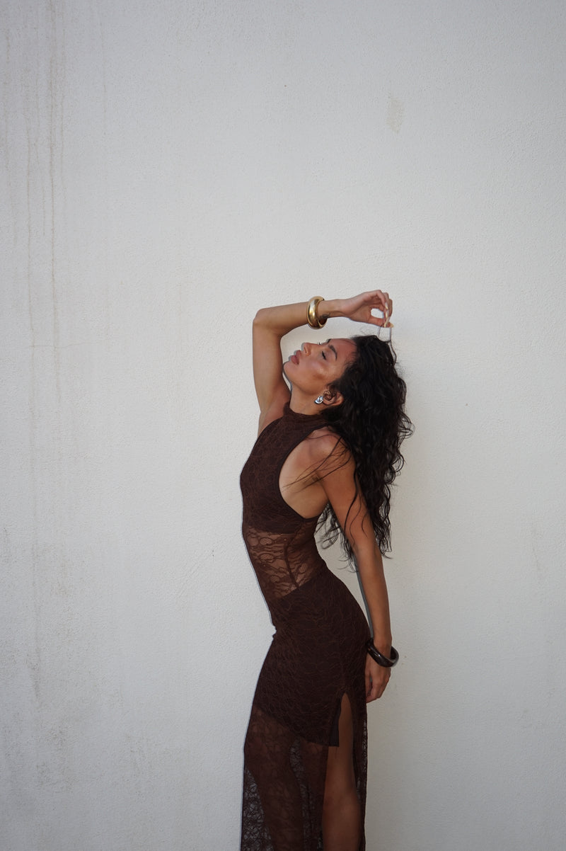 Dress double brown lace