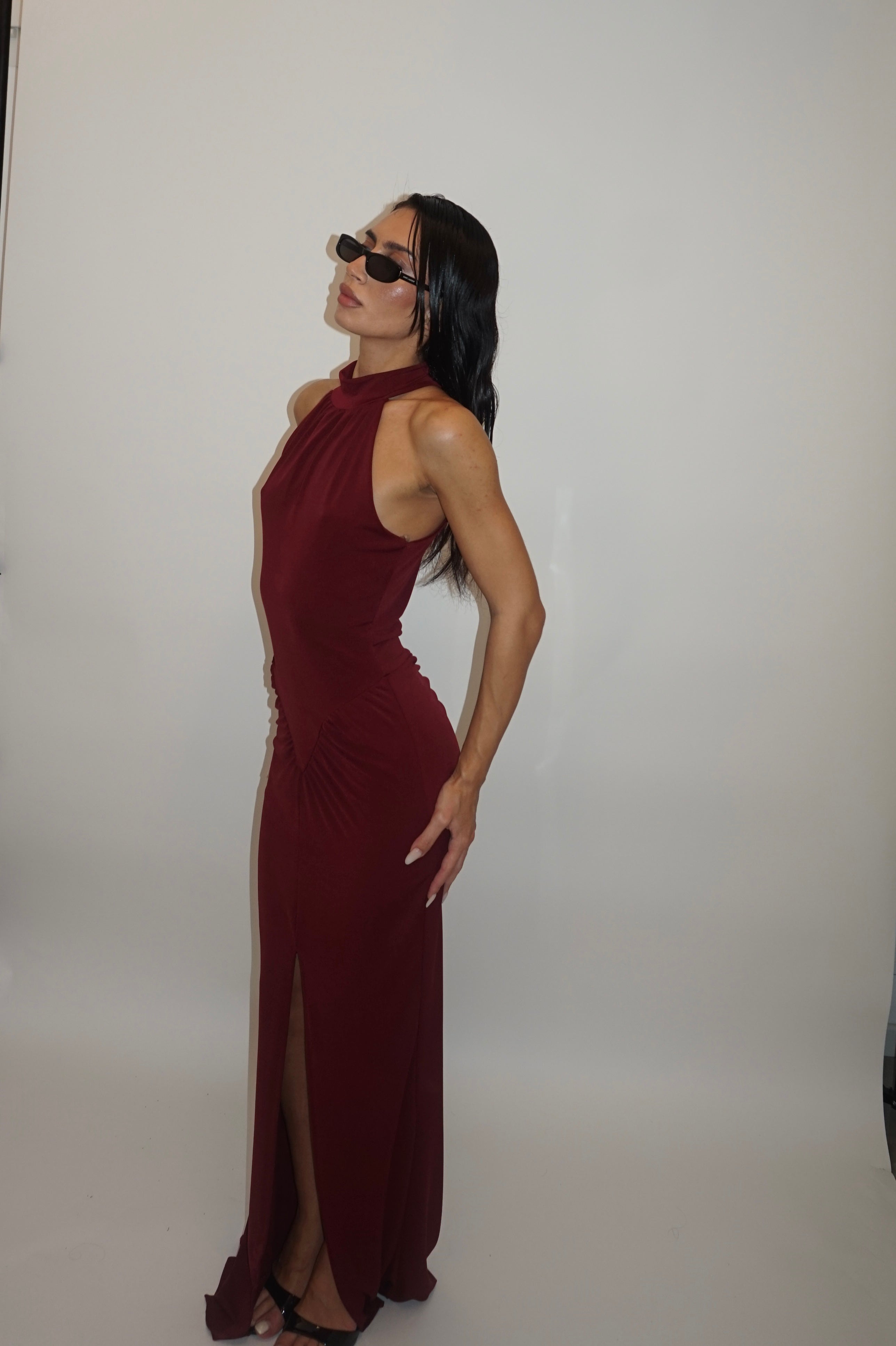 dress high neck burgundy