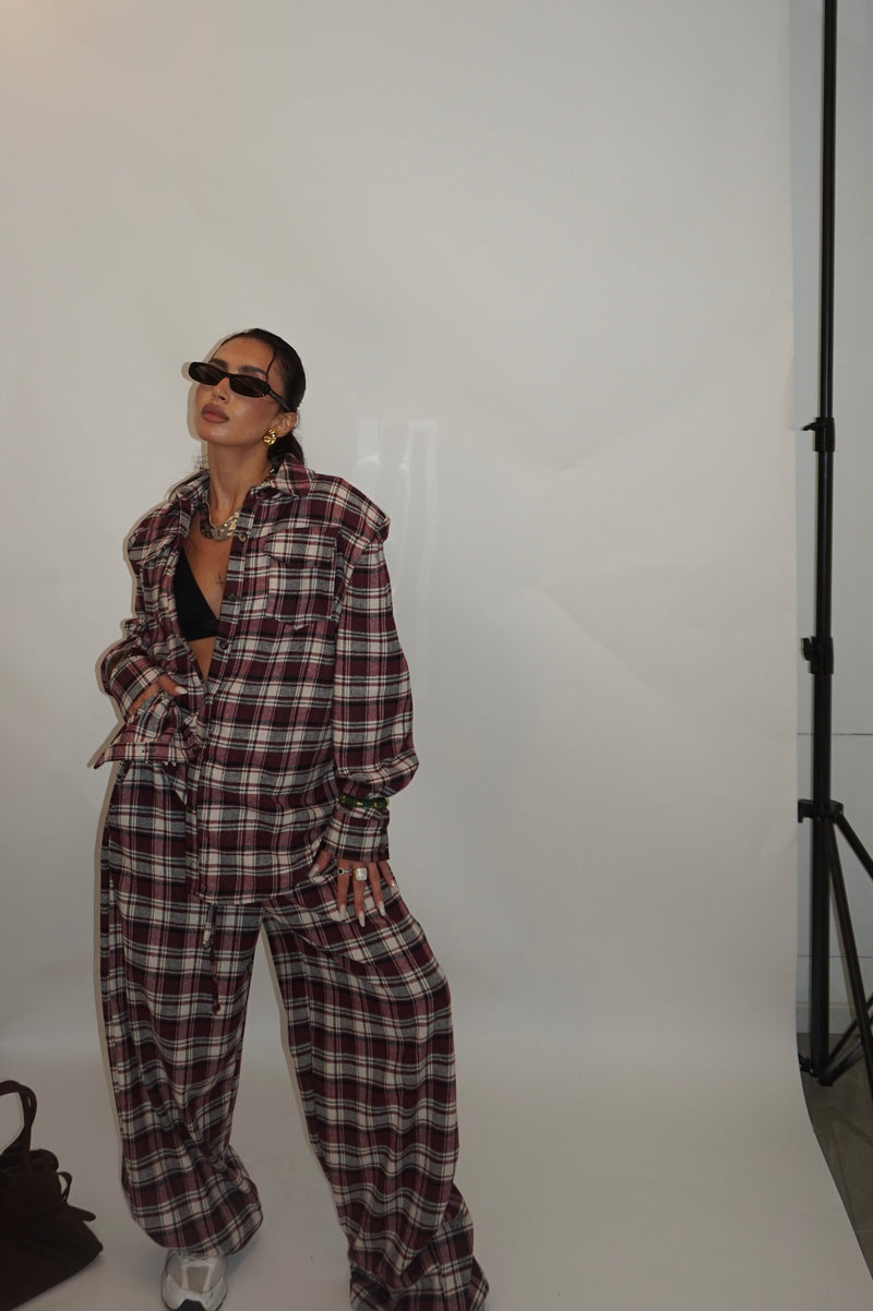Pantalone a quadri in pile
