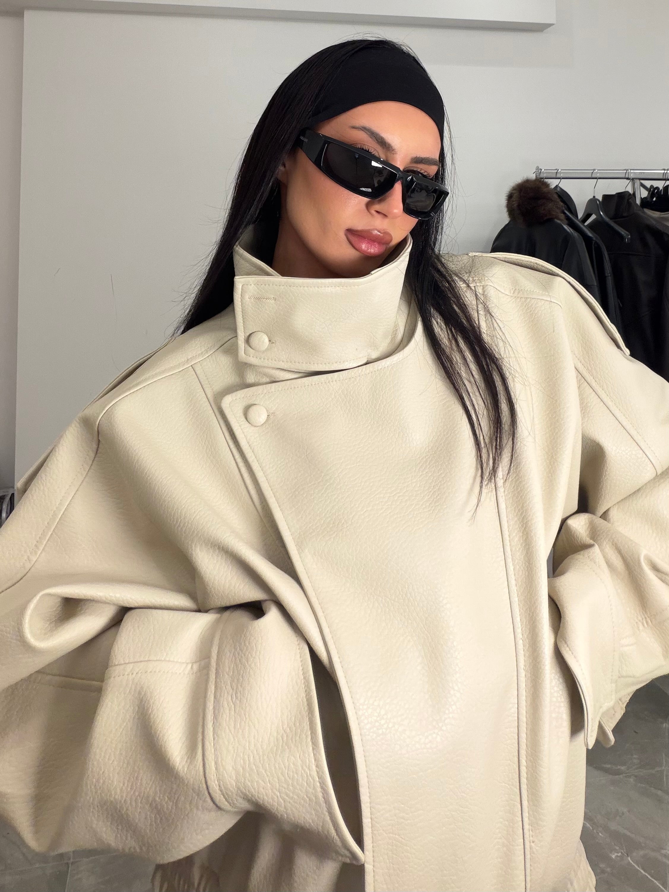 Jacket leather cream