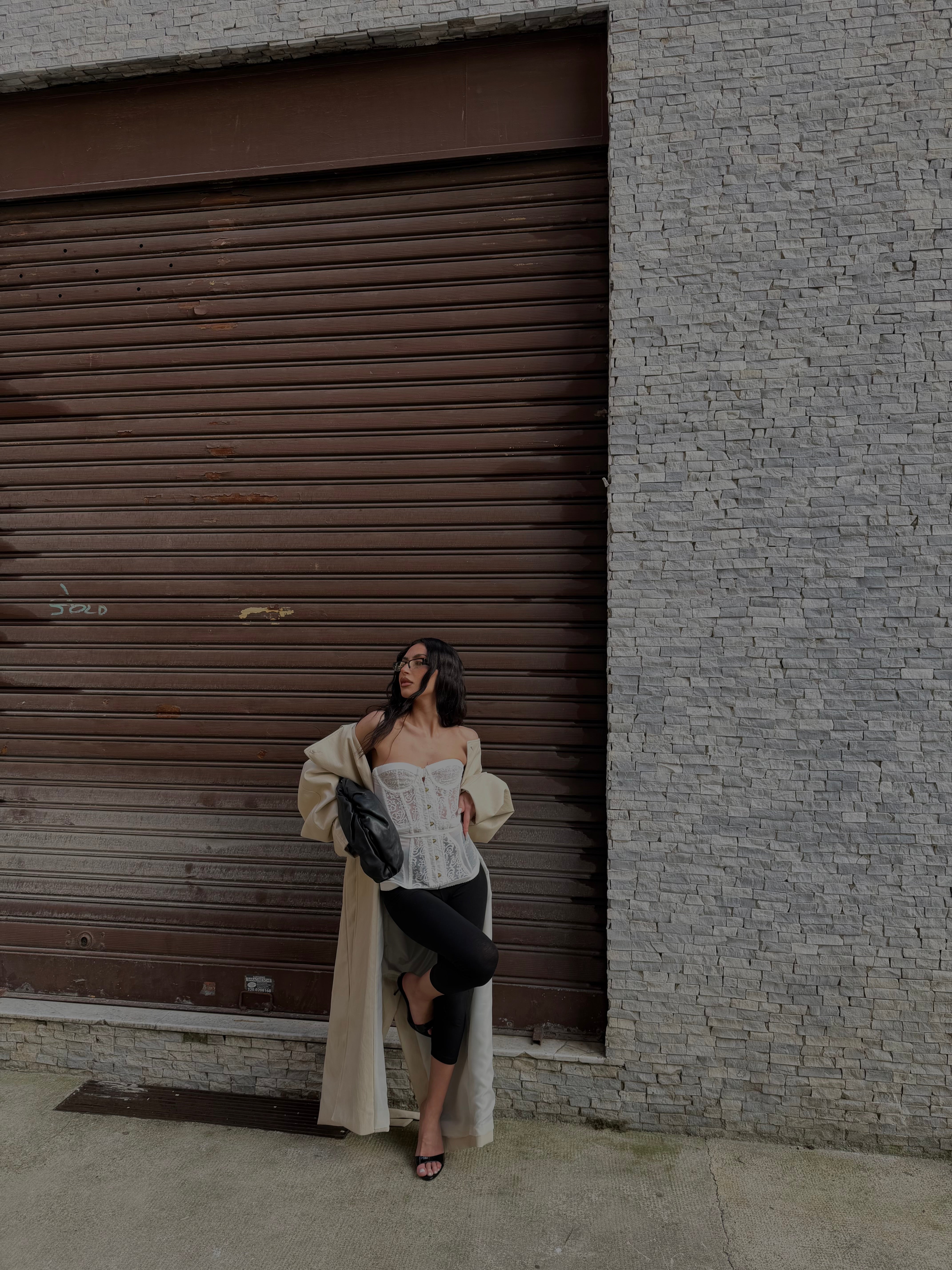 maxi coat leather creamy