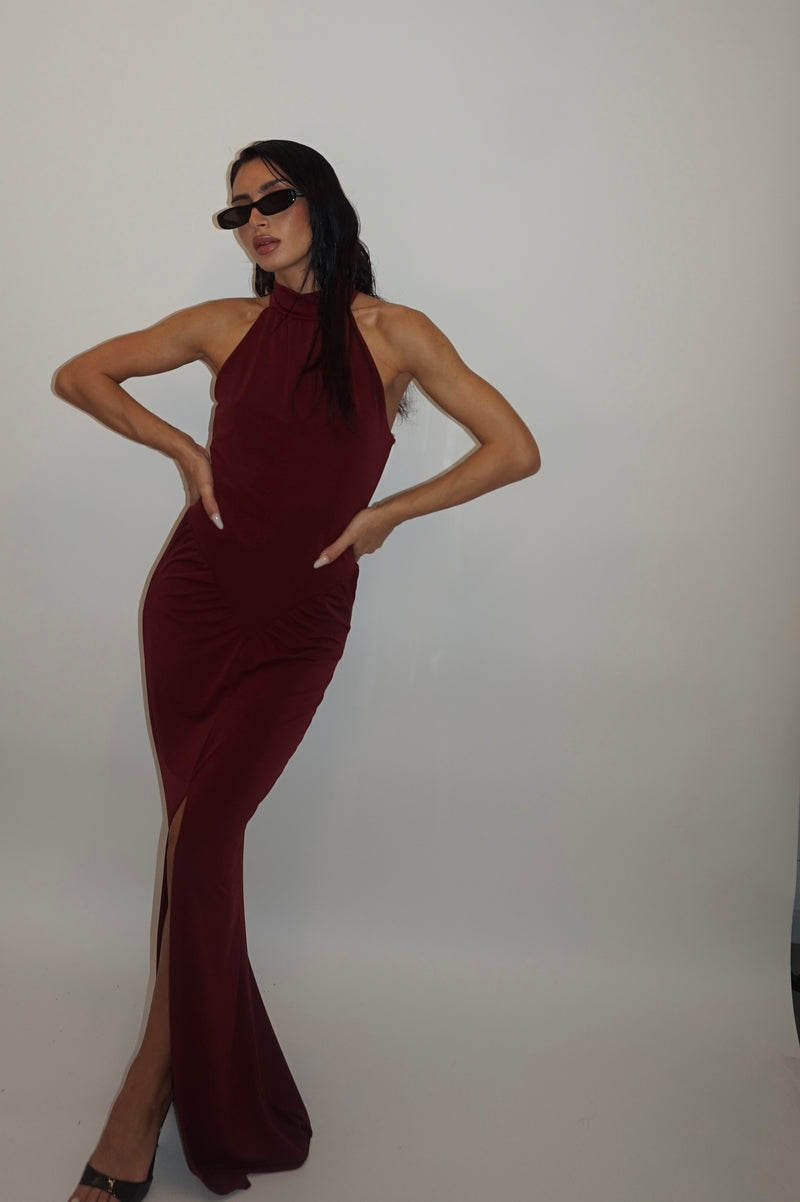 dress high neck burgundy