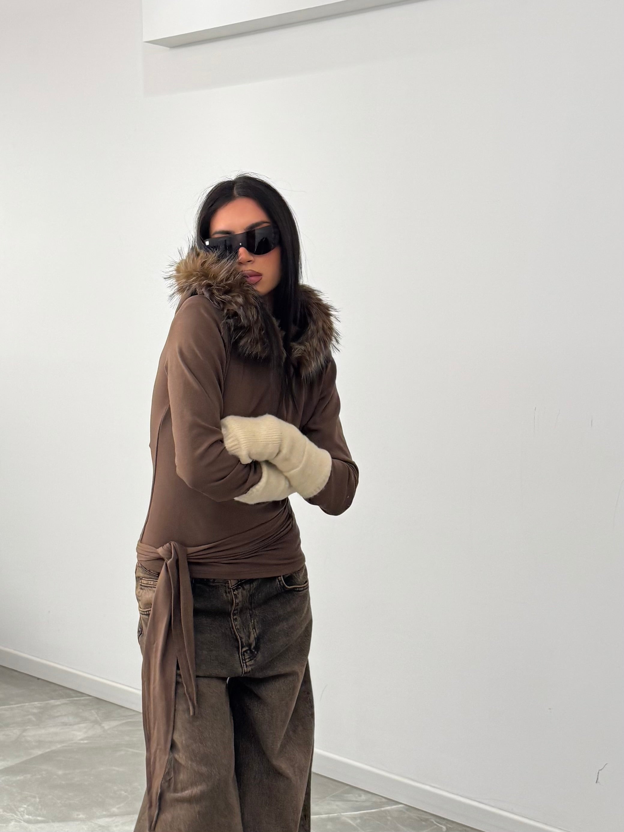 Maglia fur hood brown